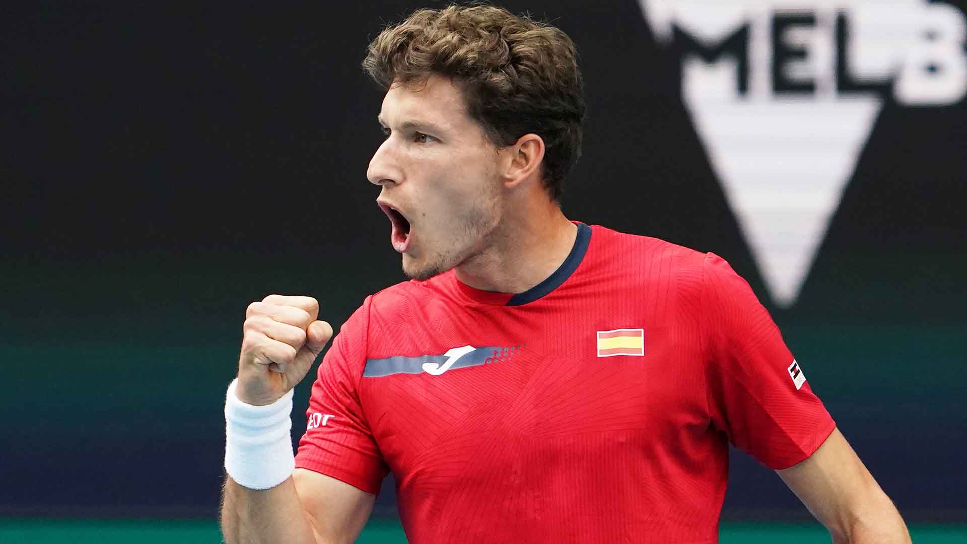 Pablo Carreno Busta converts four of seven break points to defeat John Millman in straights sets at the ATP Cup on Tuesday.