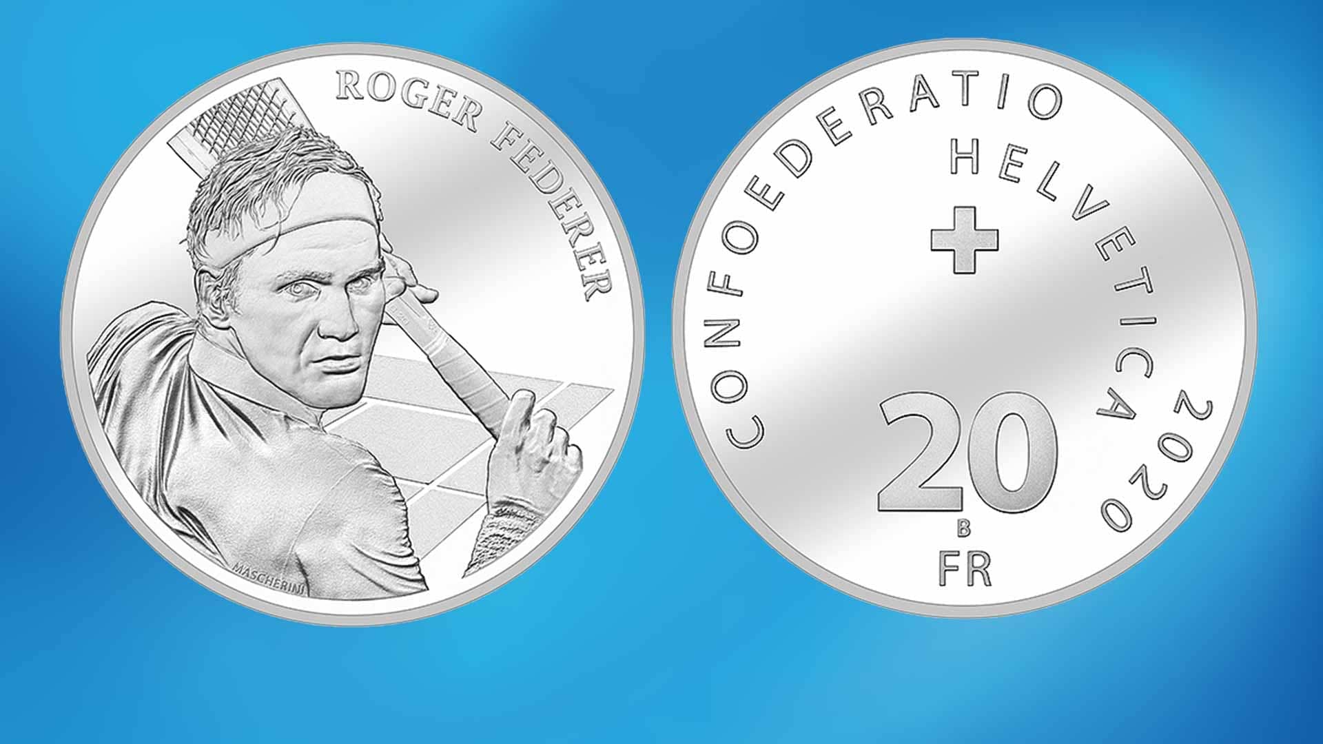 Roger Federer silver coin folder CHF 20 Franken Francs 2020 Switzerland svizzera 