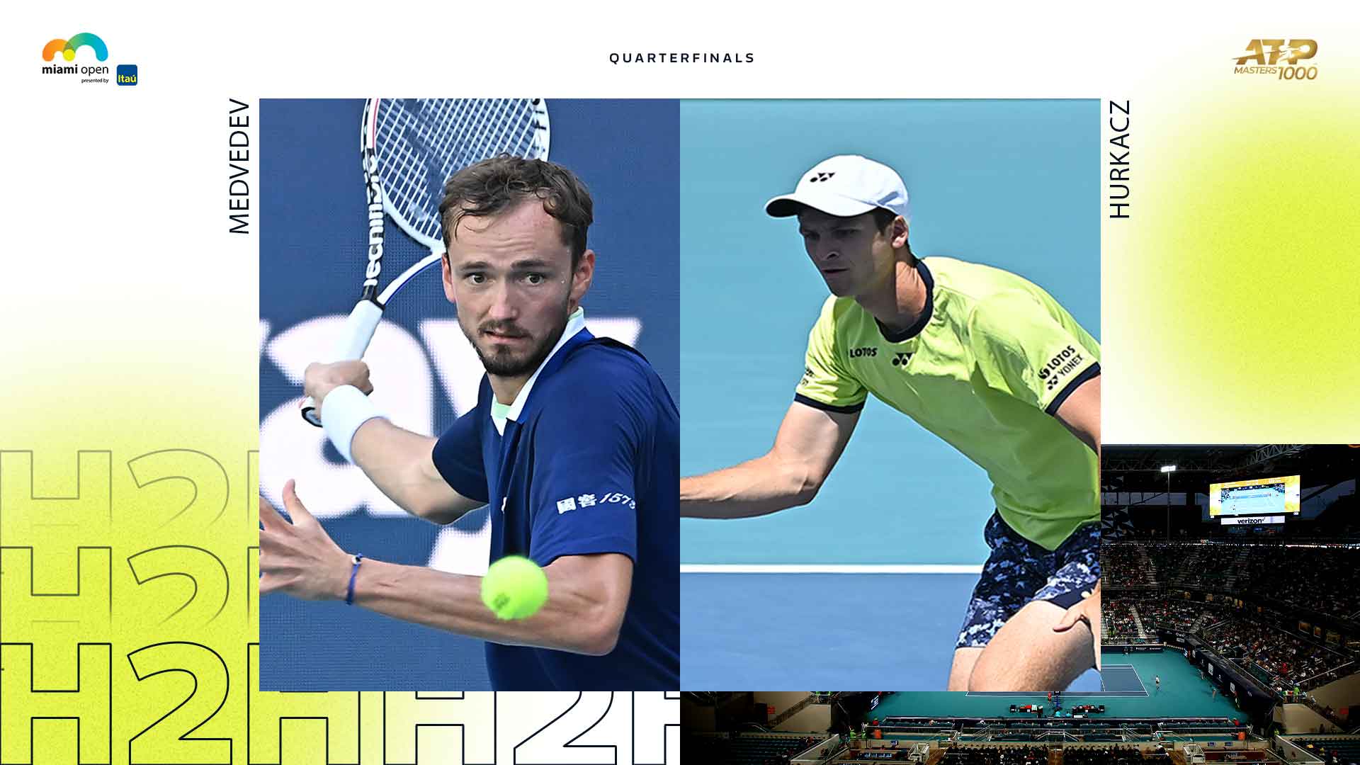 Daniil Medvedev and Carlos Alcaraz In Quarter-Final Action In Miami ATP Tour Tennis