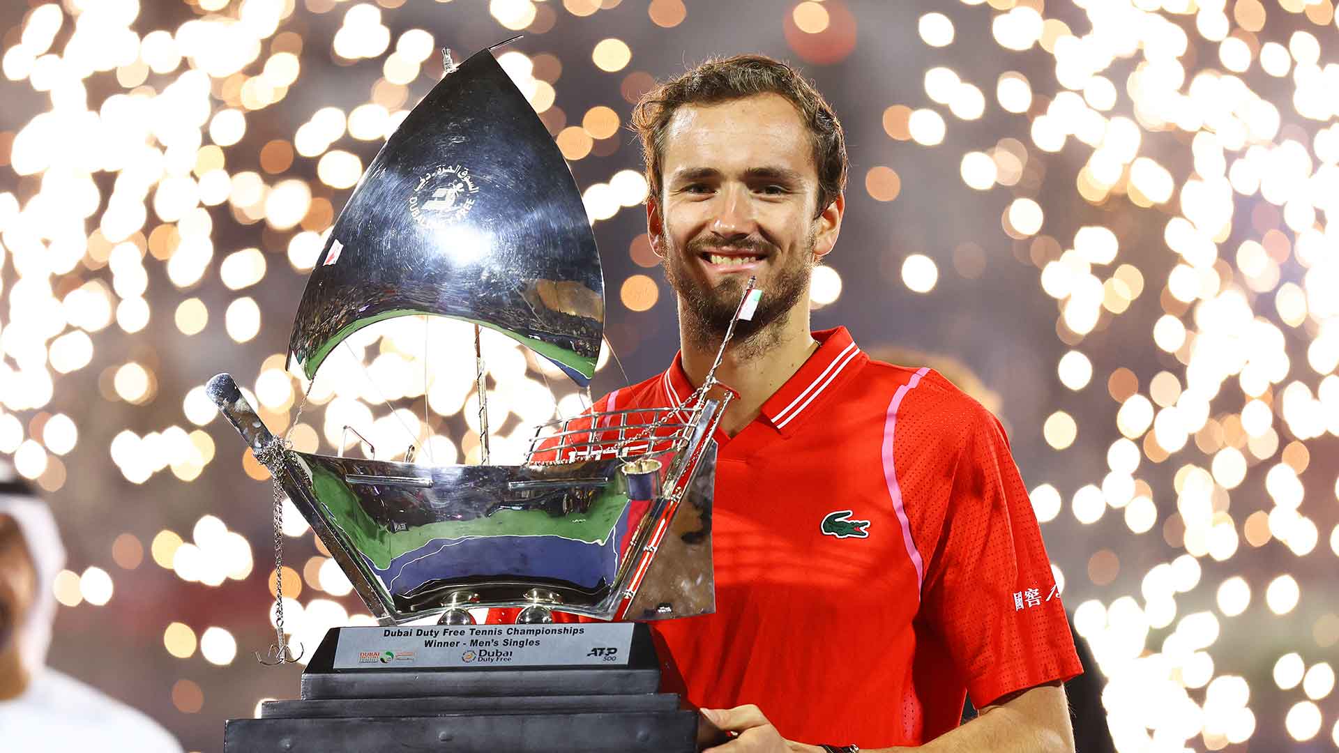 DUBAI, UAE, 4th March 2023. Action from the men's singles final of the Dubai  Duty Free Tennis Open Championships. 3rd seed Daniil Medvedev defeated  defending champion Andrey Rublev 6-2, 6-2 Credit: Feroz