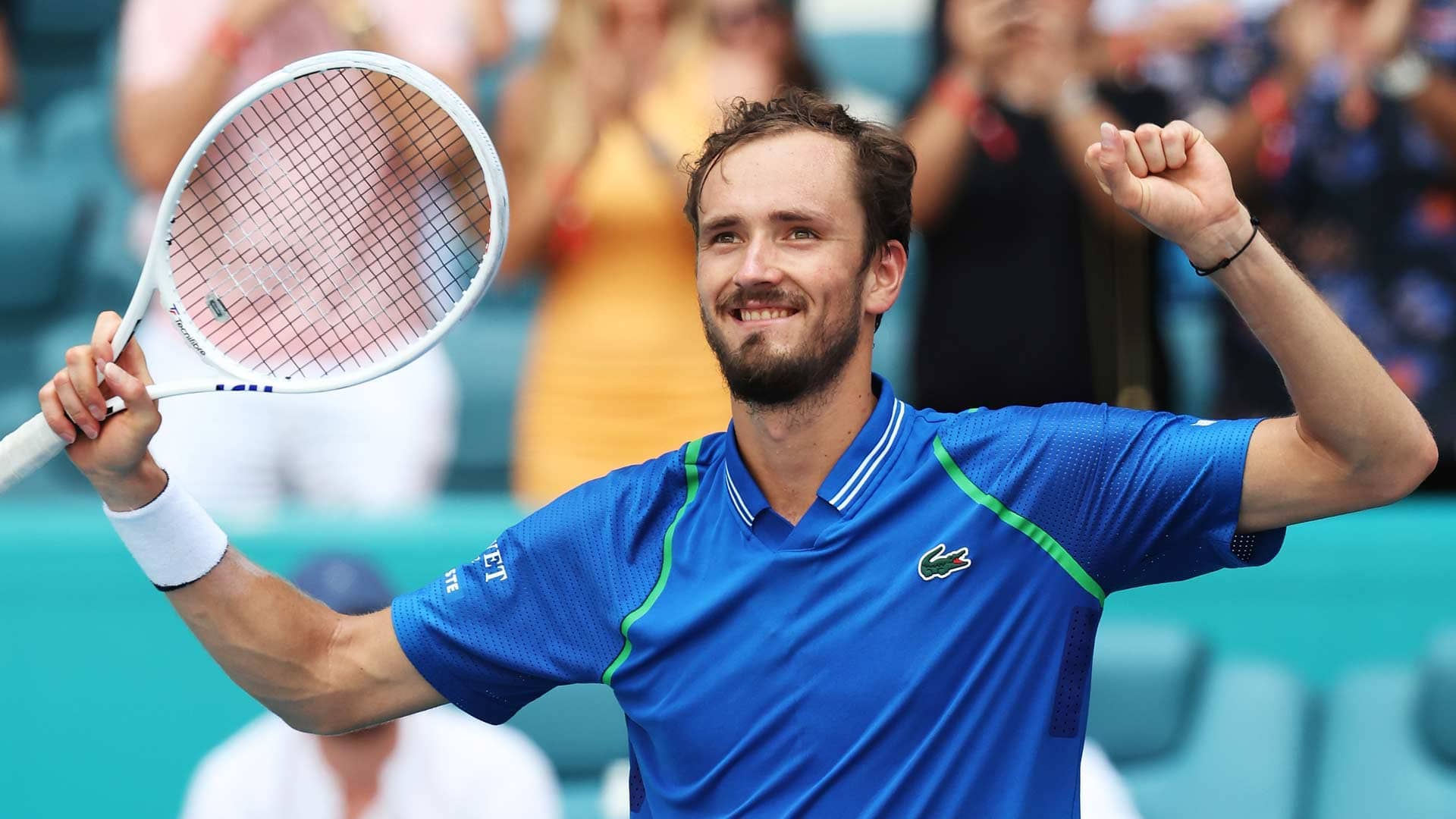 Daniil Medvedev celebrates winning his first Miami title and his fifth ATP Masters 1000 crown.