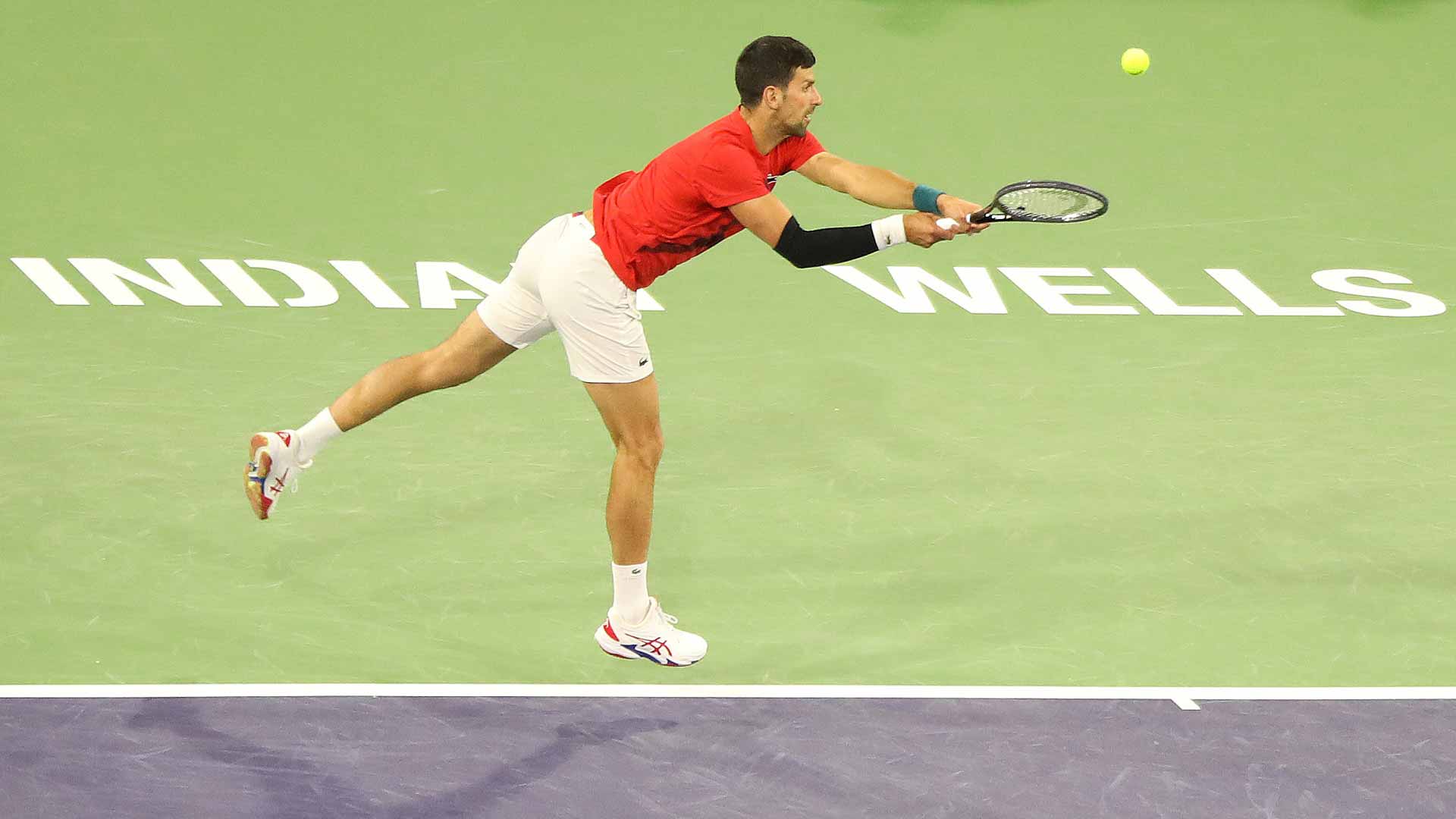 Novak Djokovic practises at the Indian Wells Tennis Garden on Monday.