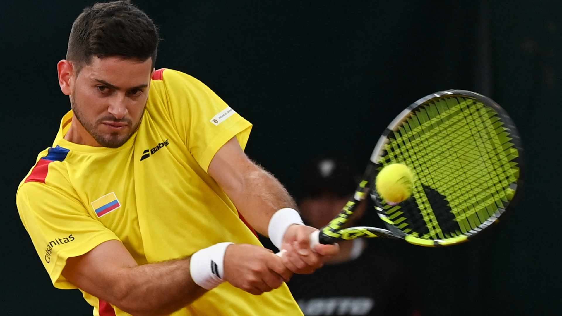 Nicolás Mejía durante su partido ante Daniel Evans en Cota, Cundinamarca.