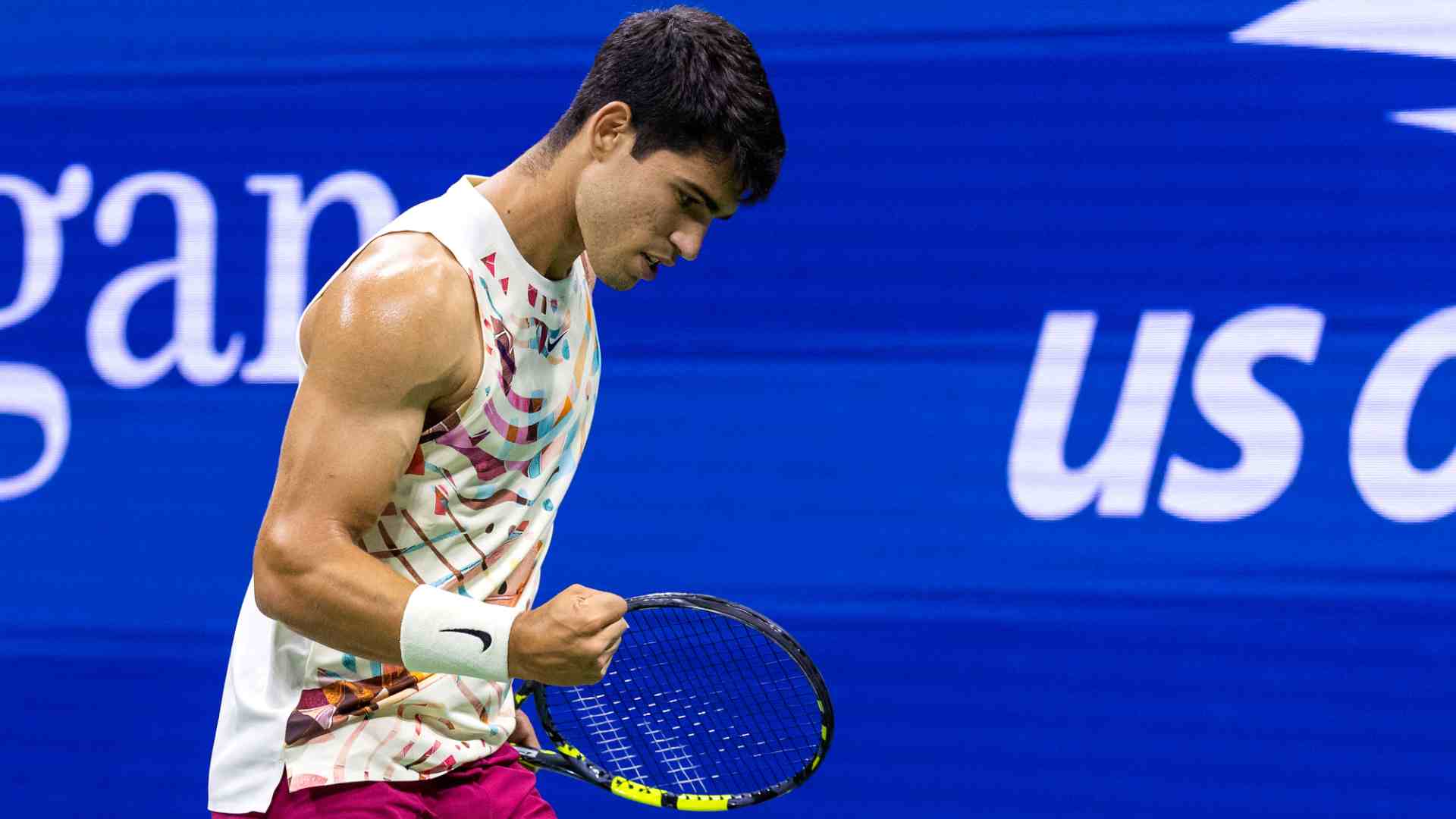 Carlos Alcaraz durante su debut en el US Open 2023.