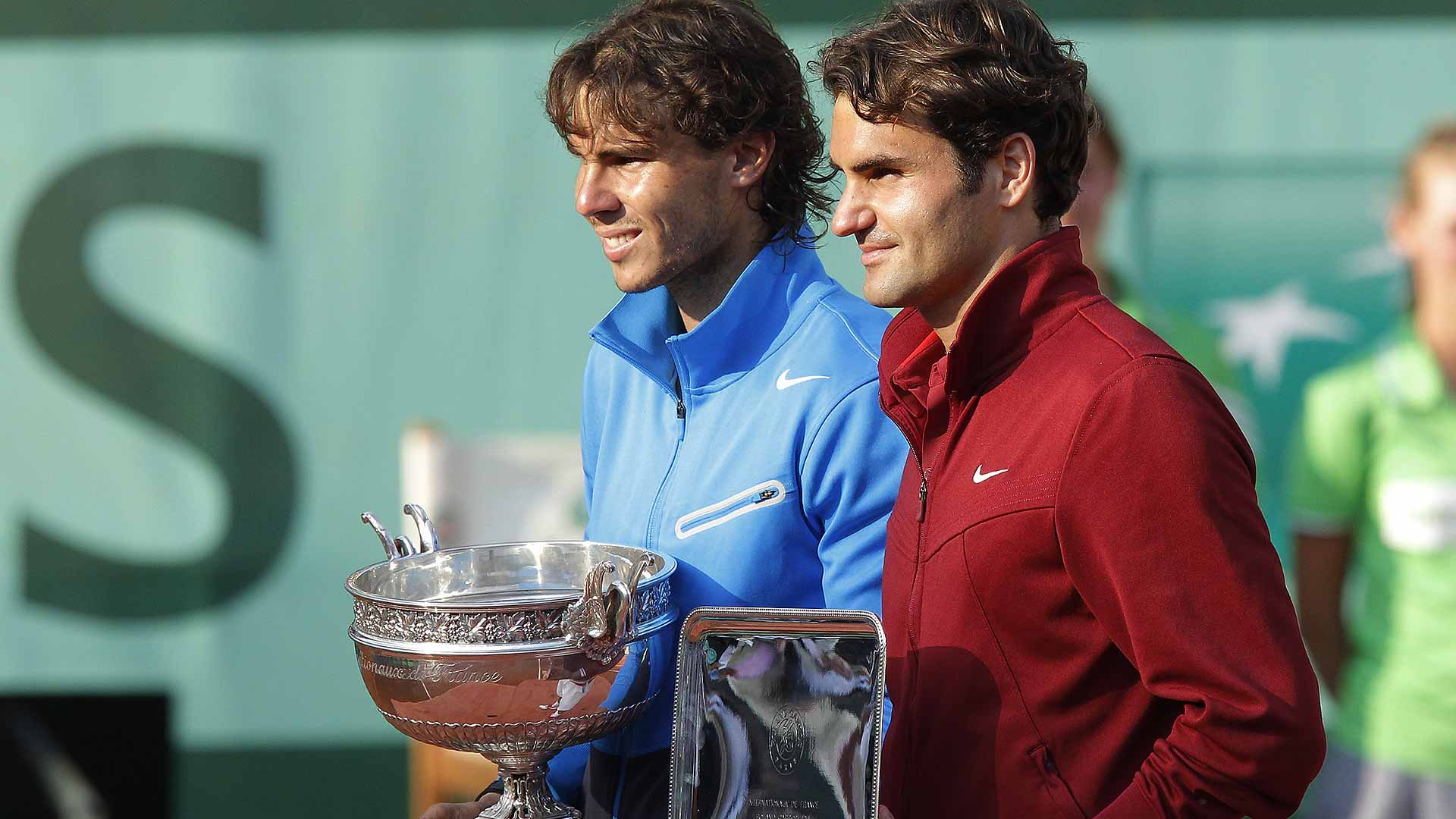 Rafael Nadal after his victory against Roger Federer in the 2011 Roland Garros Final, his 6th title