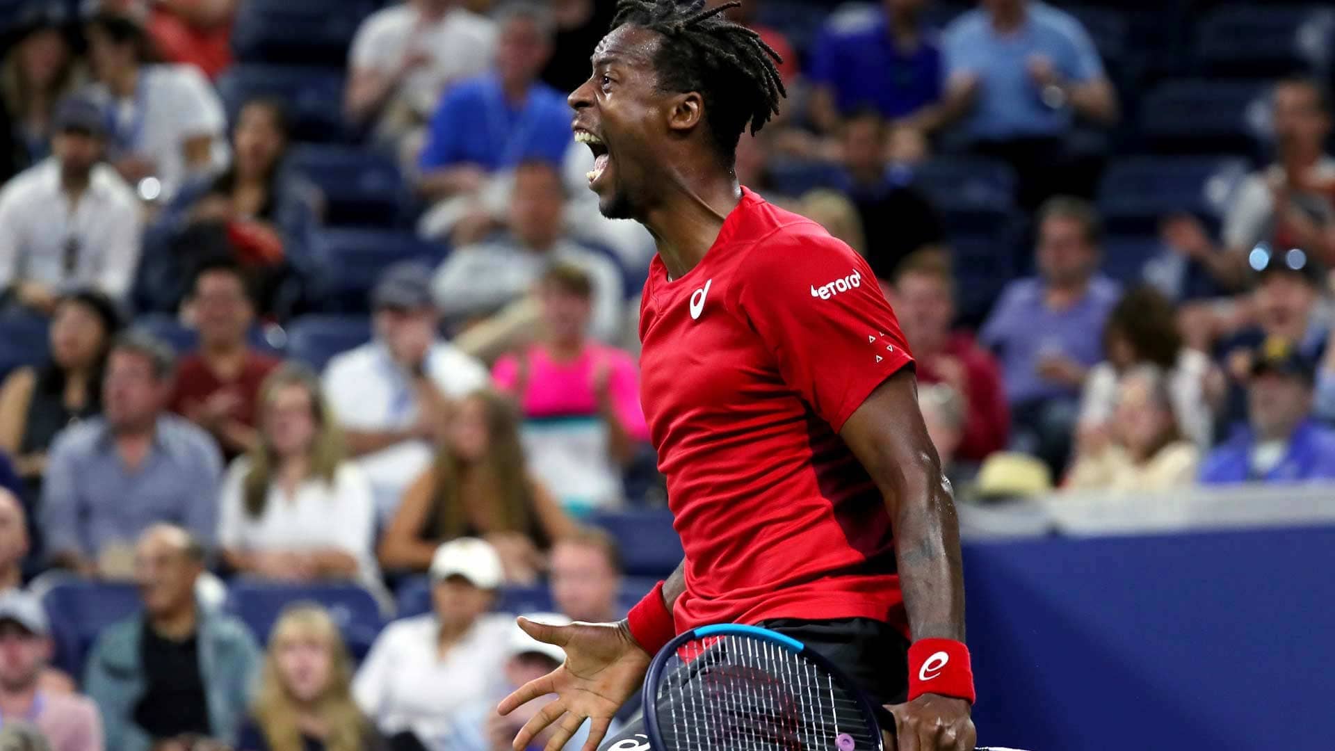Gael Monfils reacts in his third-round match at the 2019 US Open