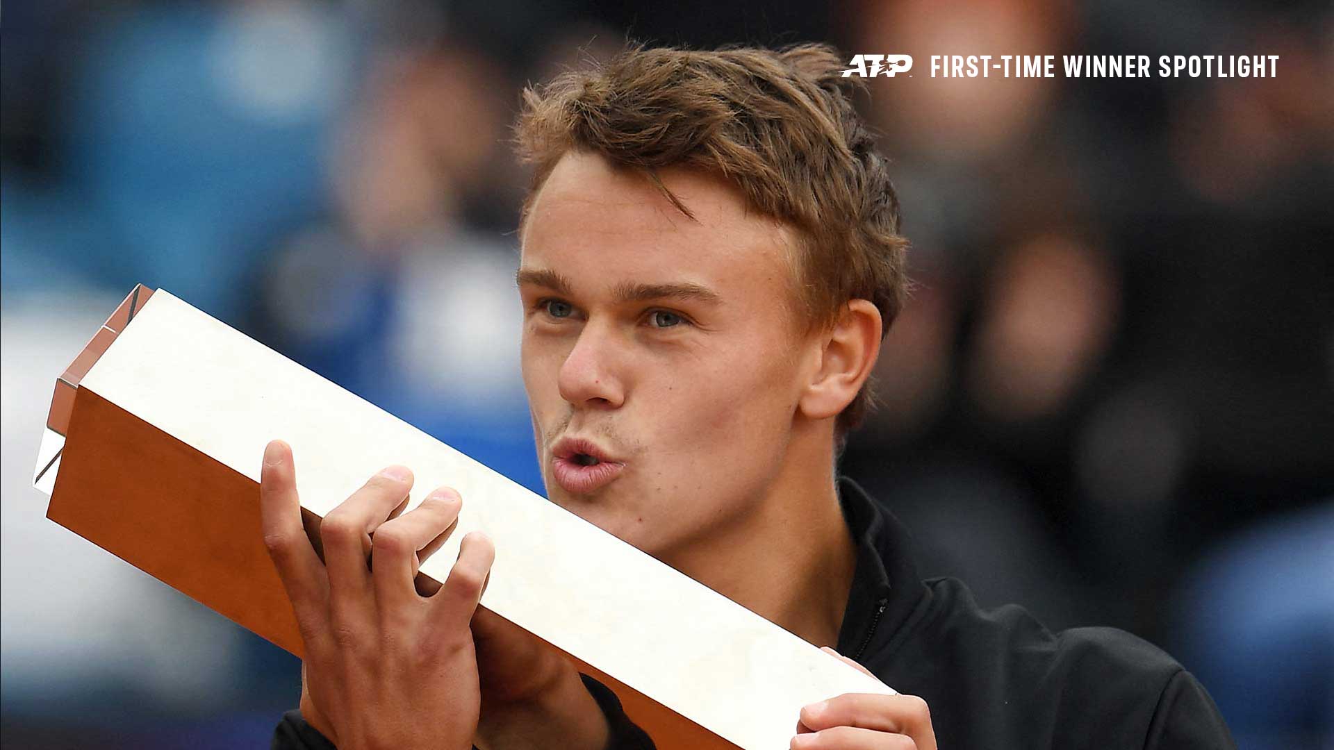 Holger Rune celebrates his first ATP Tour title in Munich.