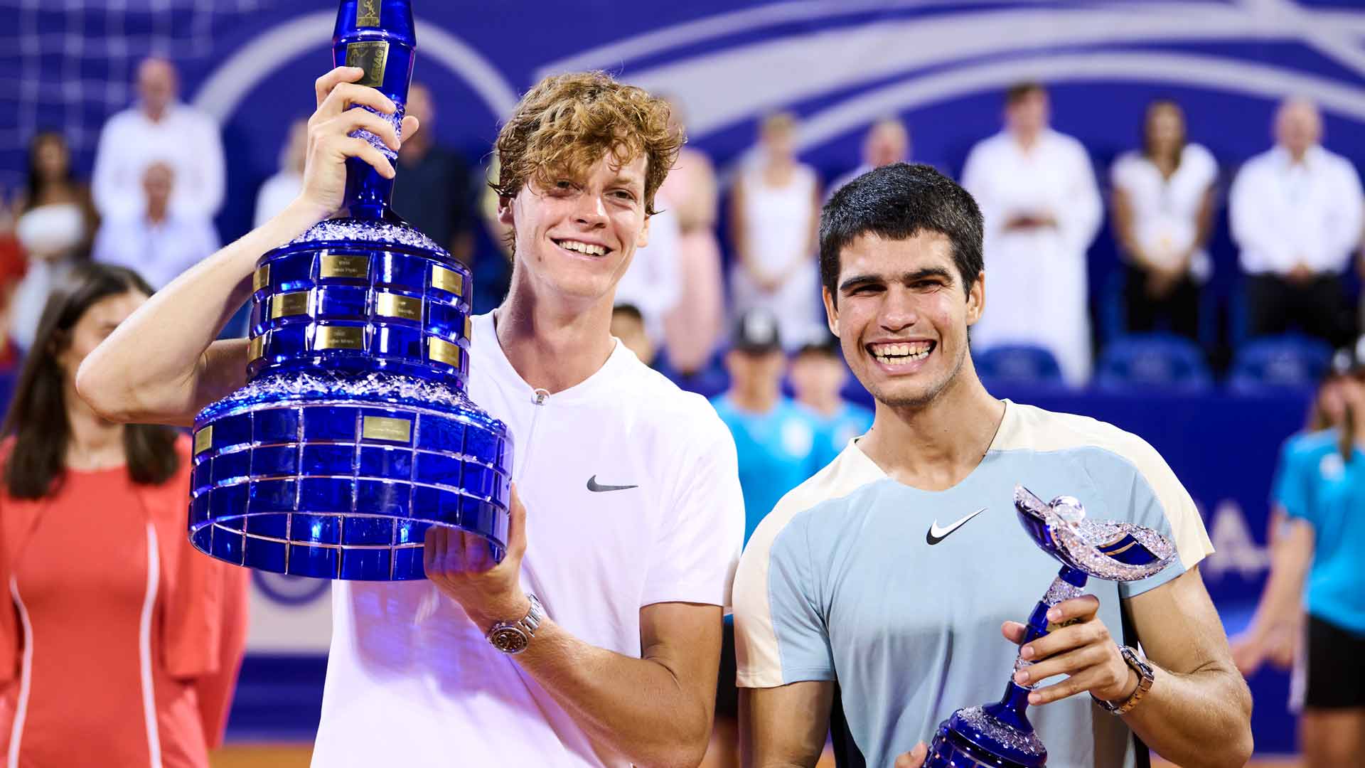 <a href='https://www.atptour.com/en/players/jannik-sinner/s0ag/overview'>Jannik Sinner</a> and <a href='https://www.atptour.com/en/players/carlos-alcaraz/a0e2/overview'>Carlos Alcaraz</a>