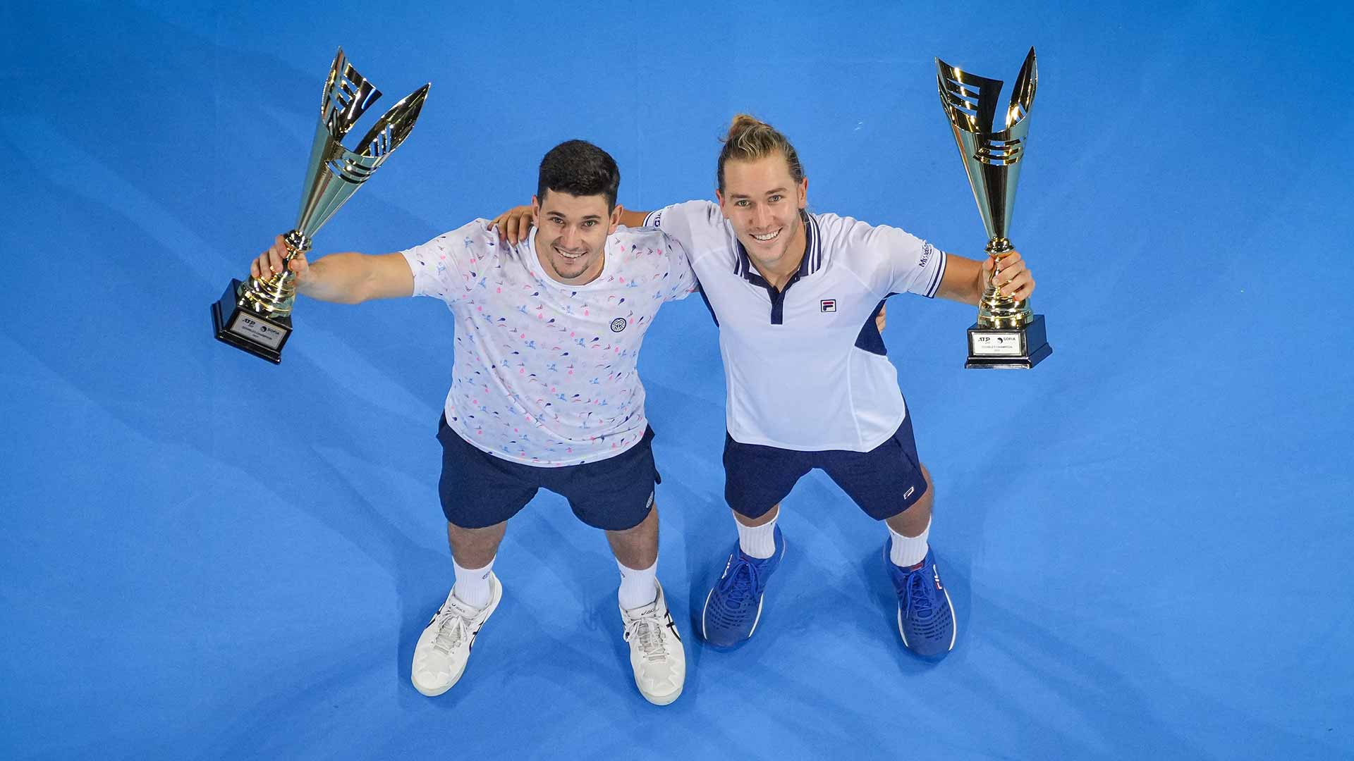 David Vega Hernandez and Rafael Matos celebrate in Sofia on Sunday.