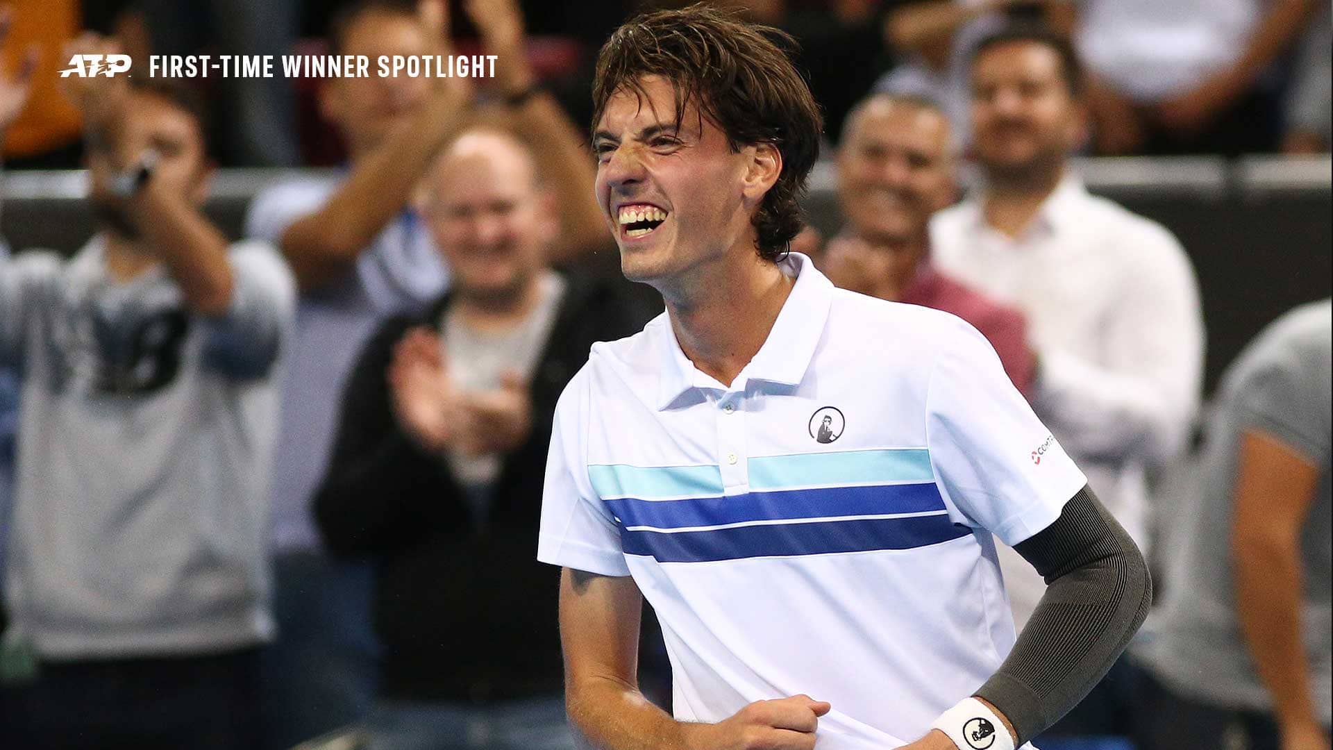 Marc-Andrea Huesler celebrates his Sofia triumph on Sunday after defeating Holger Rune in the final.