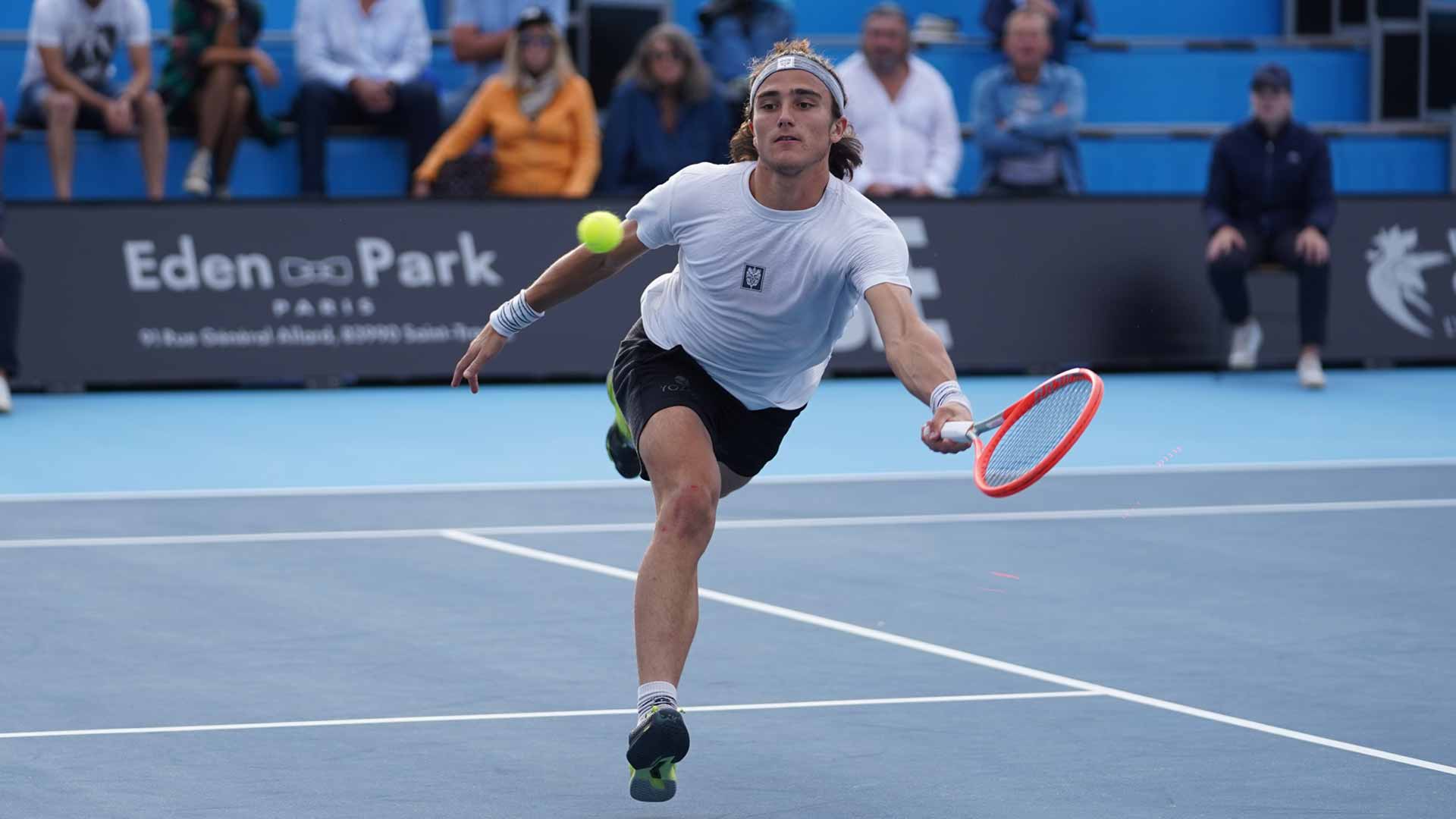 Italian Mattia Bellucci in action at the 2022 Saint-Tropez Challenger.
