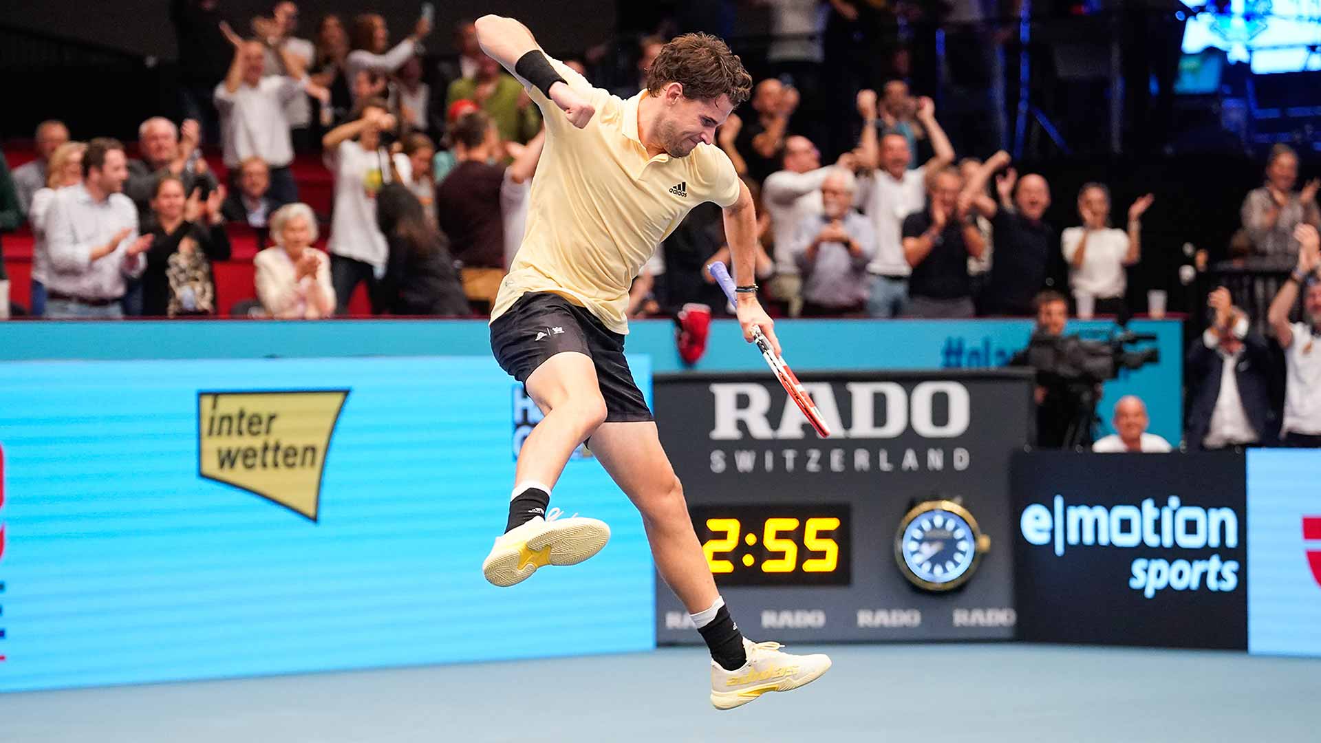 Dominic Thiem celebrates defeating Tommy Paul on Tuesday in Vienna.