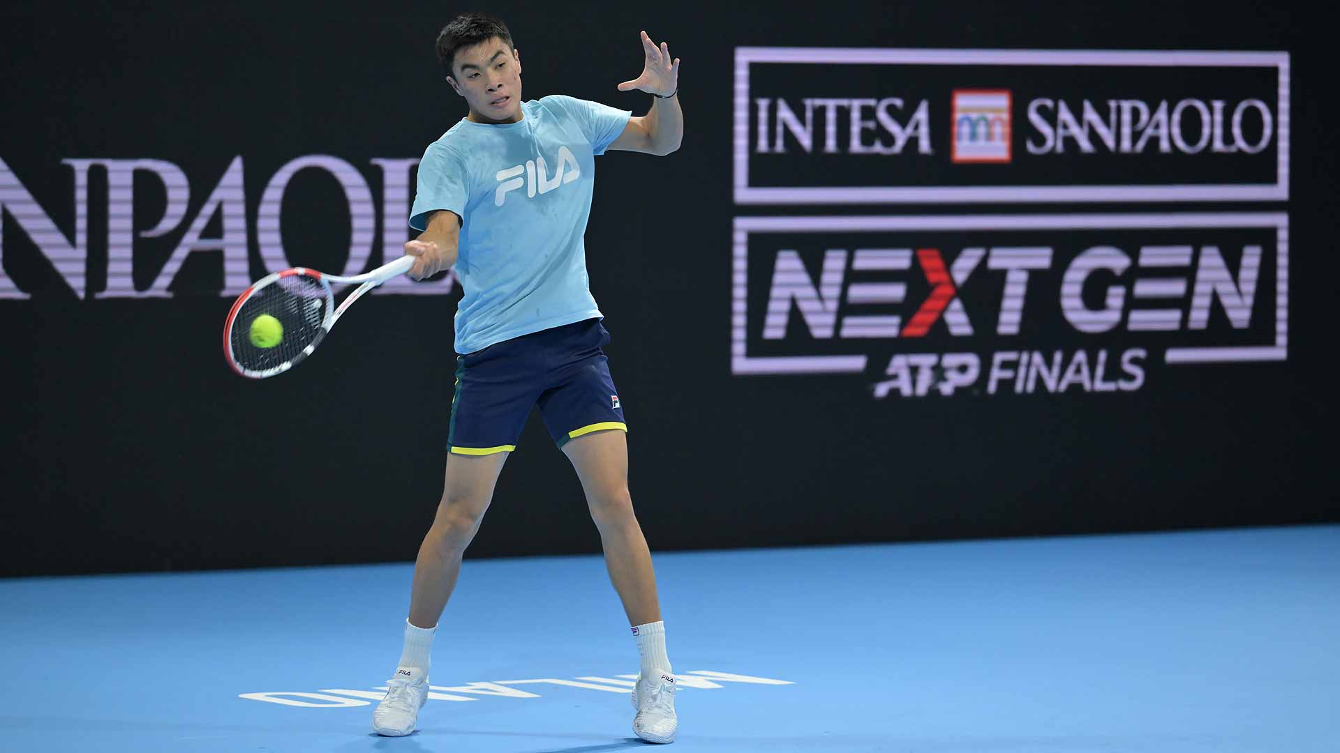 Brandon Nakashima, a 2021 Milan semi-finalist, practises on Saturday at the Allianz Cloud.