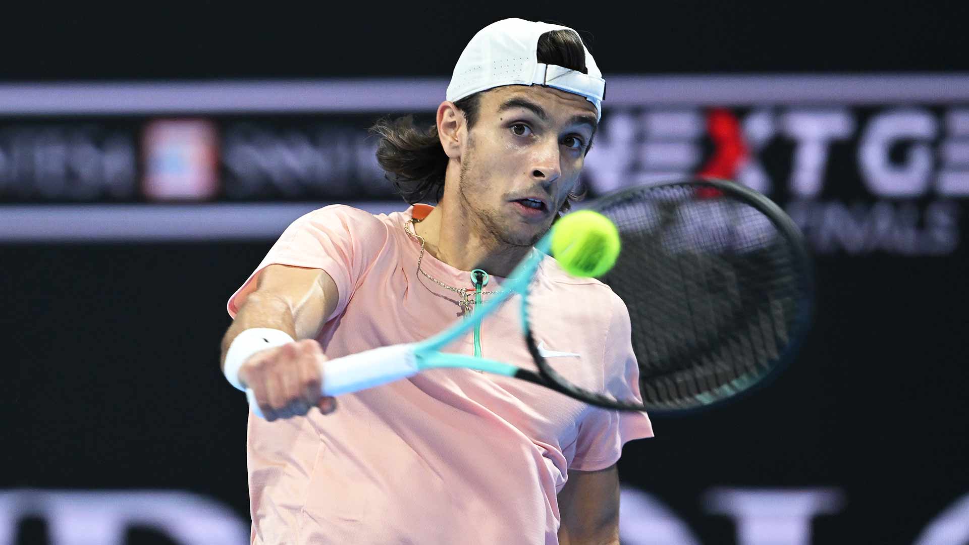 Lorenzo Musetti defeats Chun-Hsin Tseng on Tuesday in Milan.