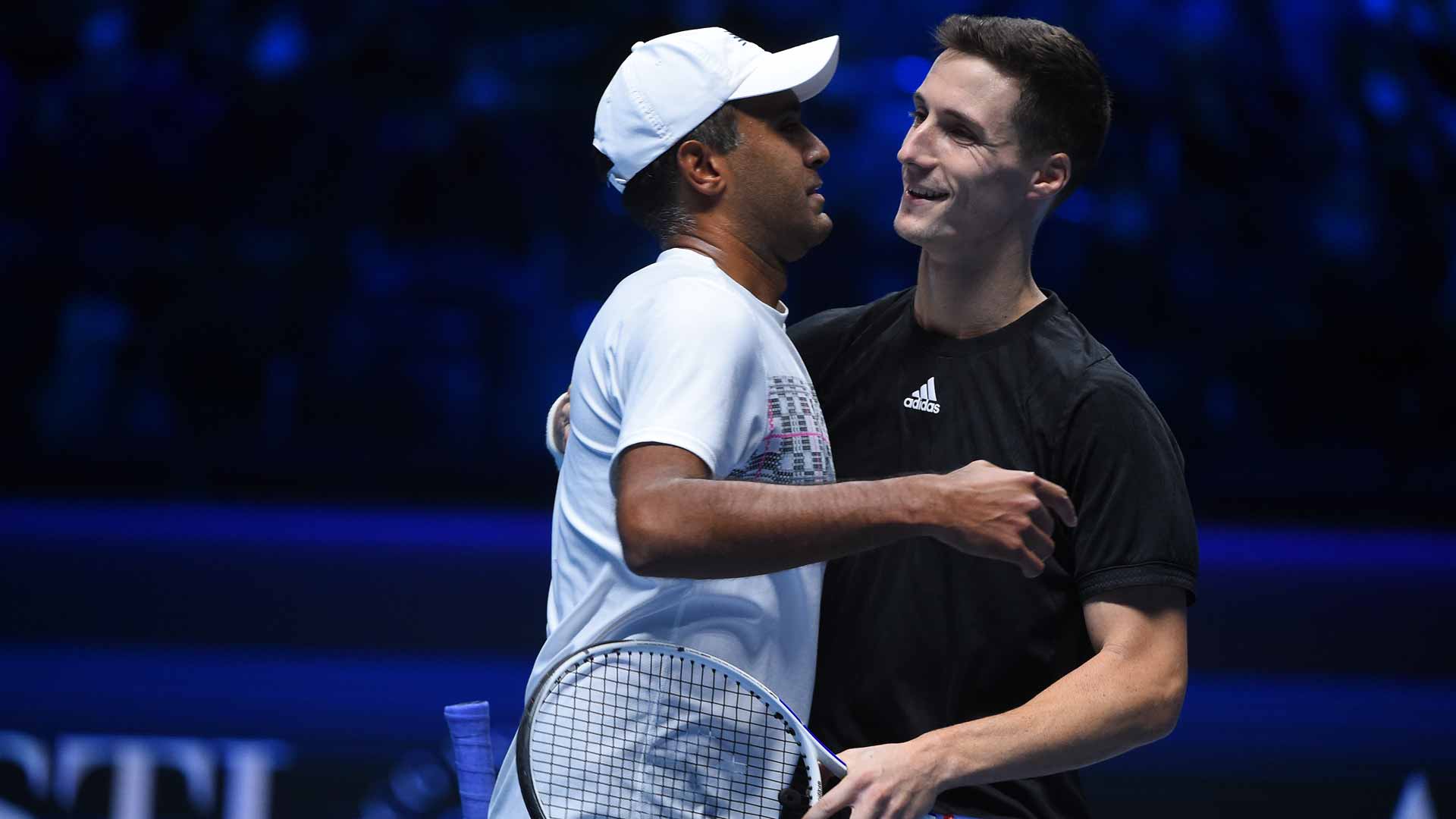 <a href='https://www.atptour.com/en/players/rajeev-ram/r548/overview'>Rajeev Ram</a> (left) and <a href='https://www.atptour.com/en/players/joe-salisbury/so70/overview'>Joe Salisbury</a> at the 2021 <a href='https://www.atptour.com/en/tournaments/nitto-atp-finals/605/overview'>Nitto ATP Finals</a>.