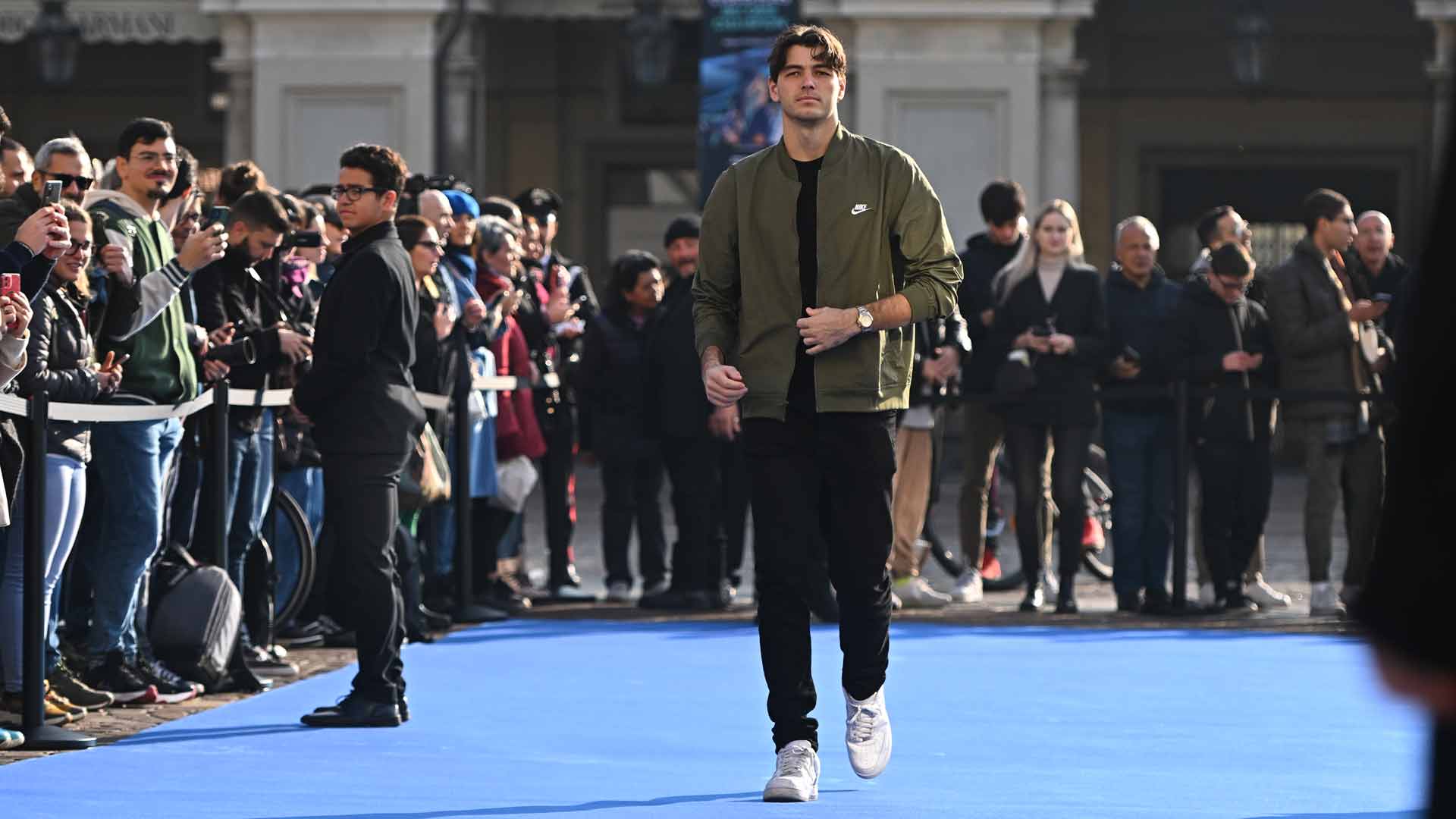<a href='https://www.atptour.com/en/players/taylor-fritz/fb98/overview'>Taylor Fritz</a> in Turin, Italy for the 2022 <a href='https://www.atptour.com/en/tournaments/nitto-atp-finals/605/overview'>Nitto ATP Finals</a>.