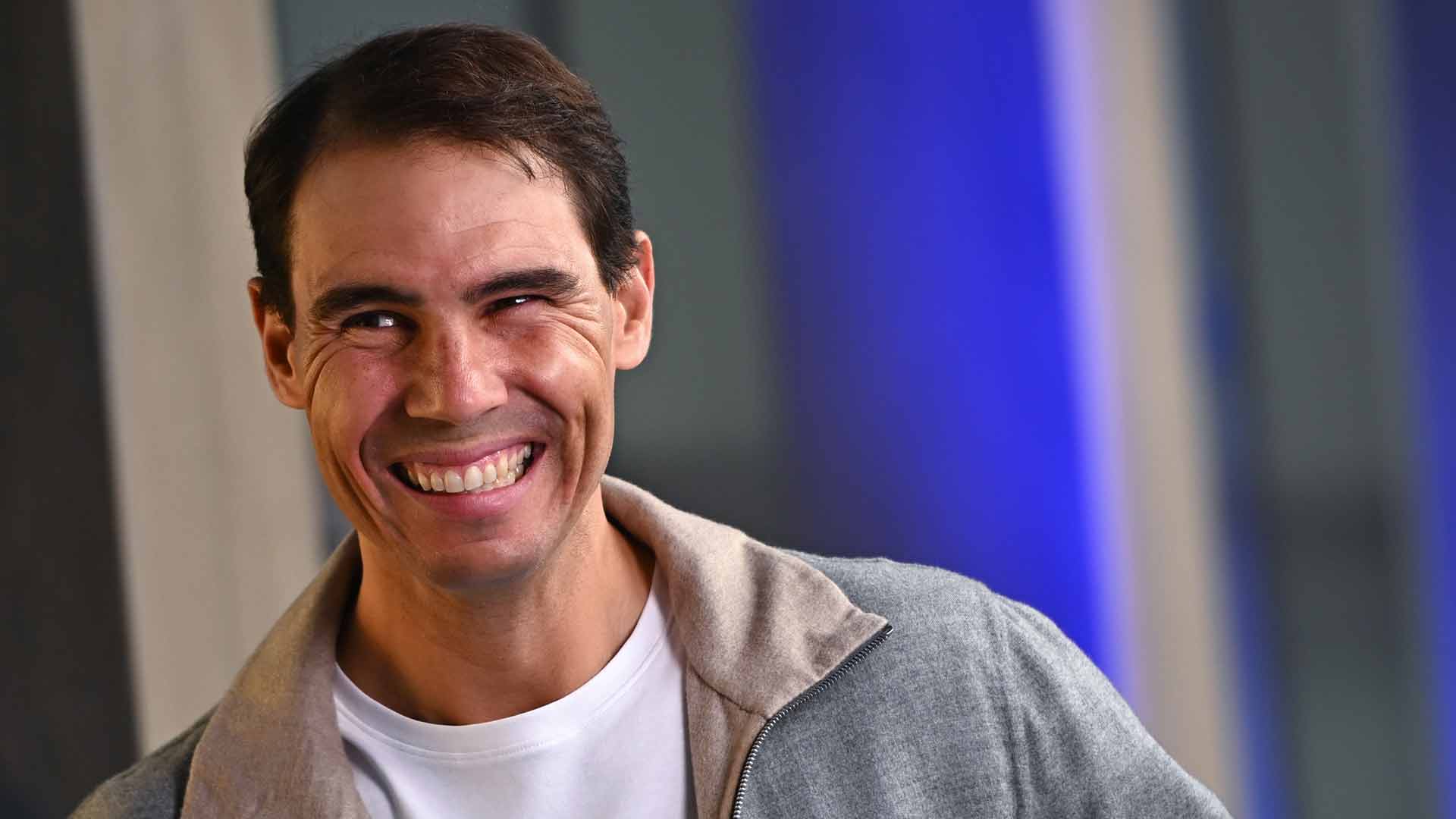 <a href='https://www.atptour.com/en/players/rafael-nadal/n409/overview'>Rafael Nadal</a> at the 2022 <a href='https://www.atptour.com/en/tournaments/nitto-atp-finals/605/overview'>Nitto ATP Finals</a> media day.