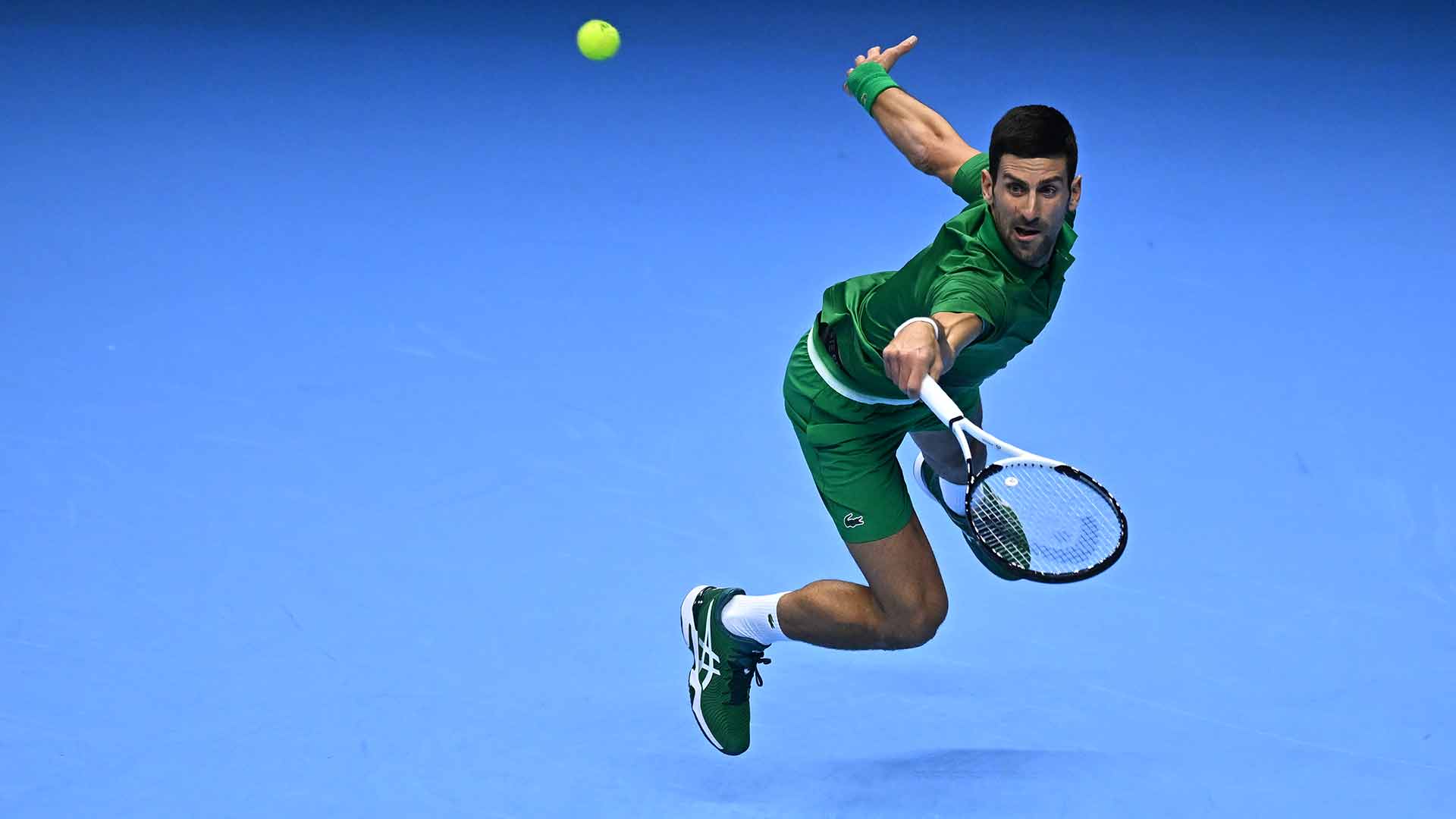 Novak Djokovic makes a sharp start in the Red Group, defeating Stefanos Tsitsipas in two tight sets.