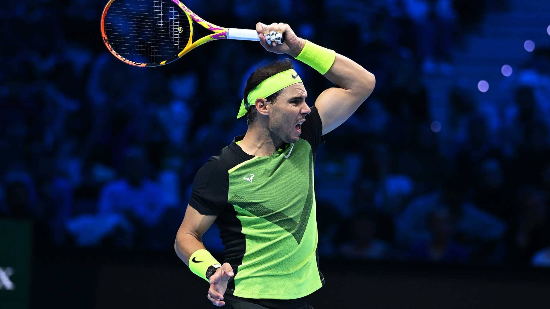 Rafael Nadal in action on Thursday in Turin.