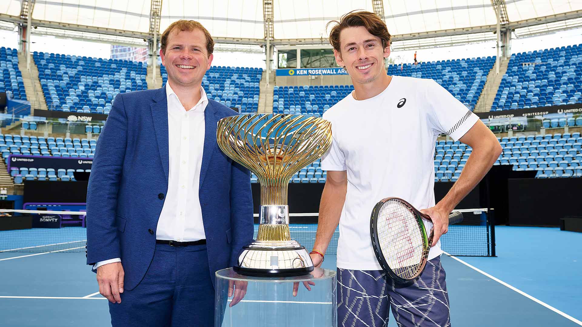Alex de Minaur with United Cup Tournament Director Stephen Farrow.