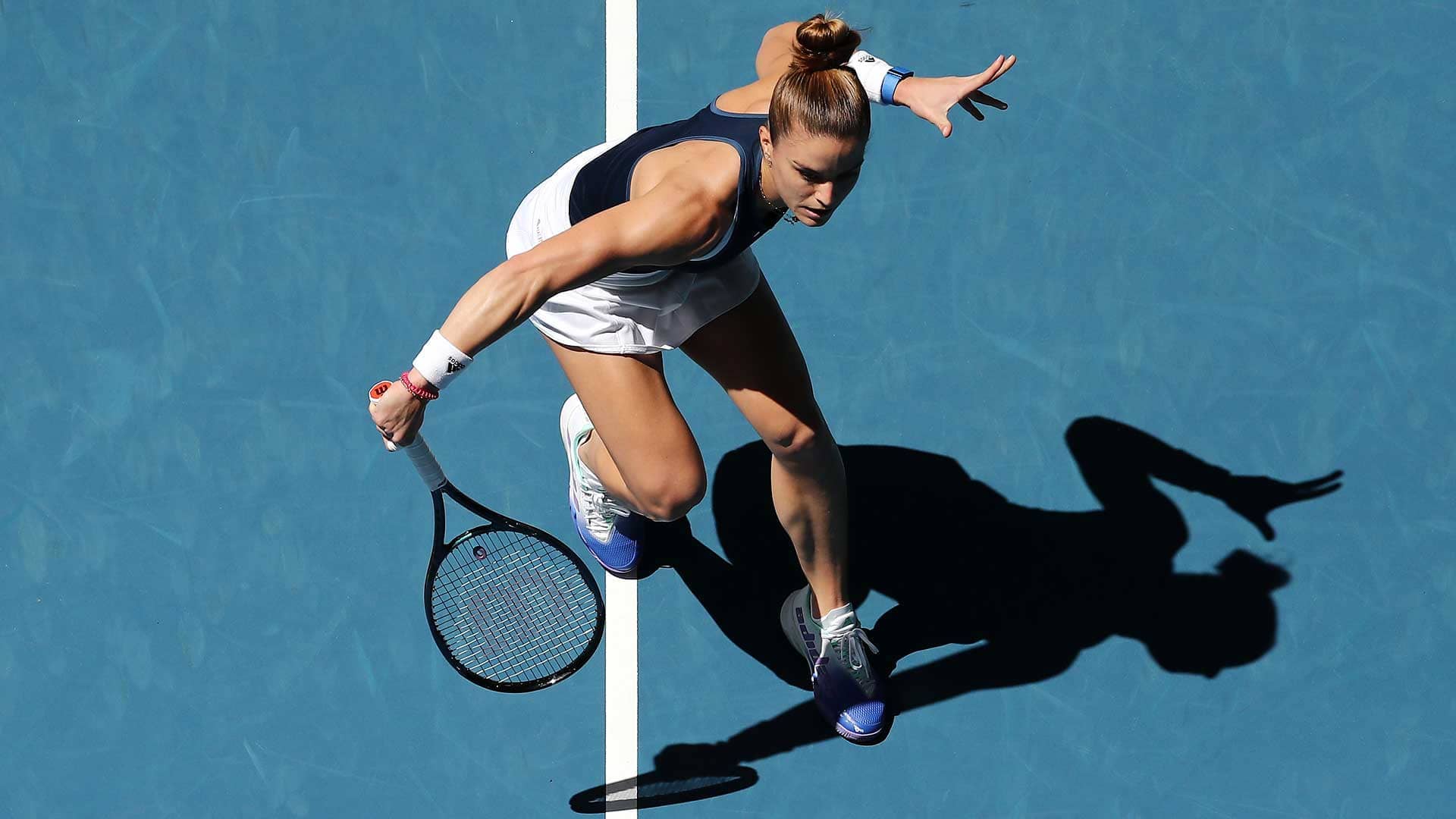 Maria Sakkari downs Viktoriya Tomova on Friday in Perth.