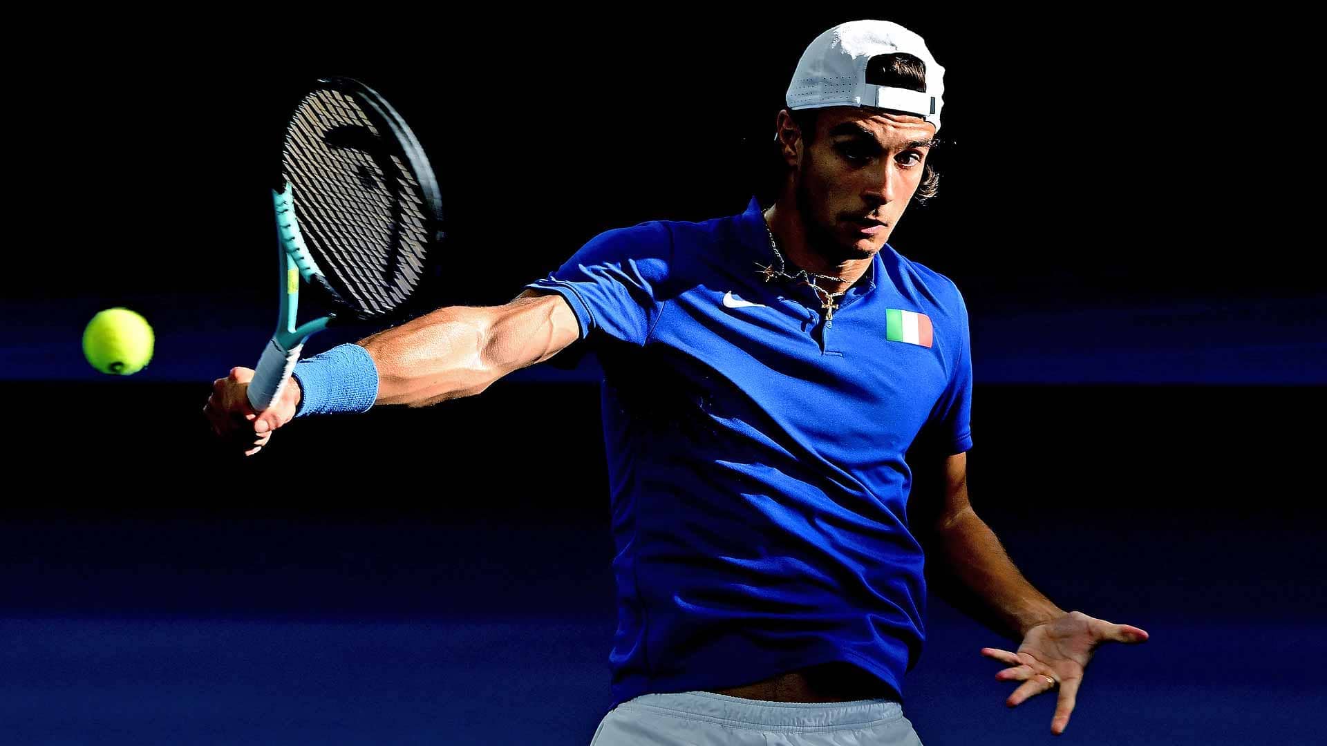 Lorenzo Musetti defeats Viktor Durasovic in straight sets on Monday in Brisbane.