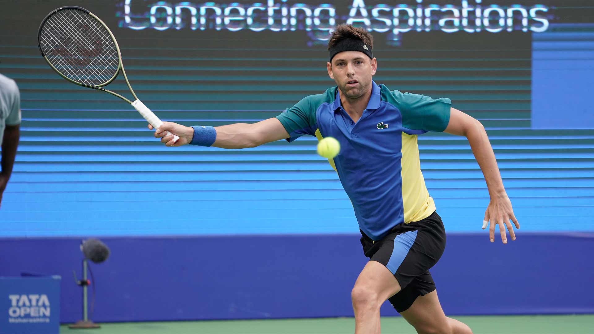 Filip Krajinovic holds off Sumit Nagal on Monday at the Tata Maharashtra Open in Pune.