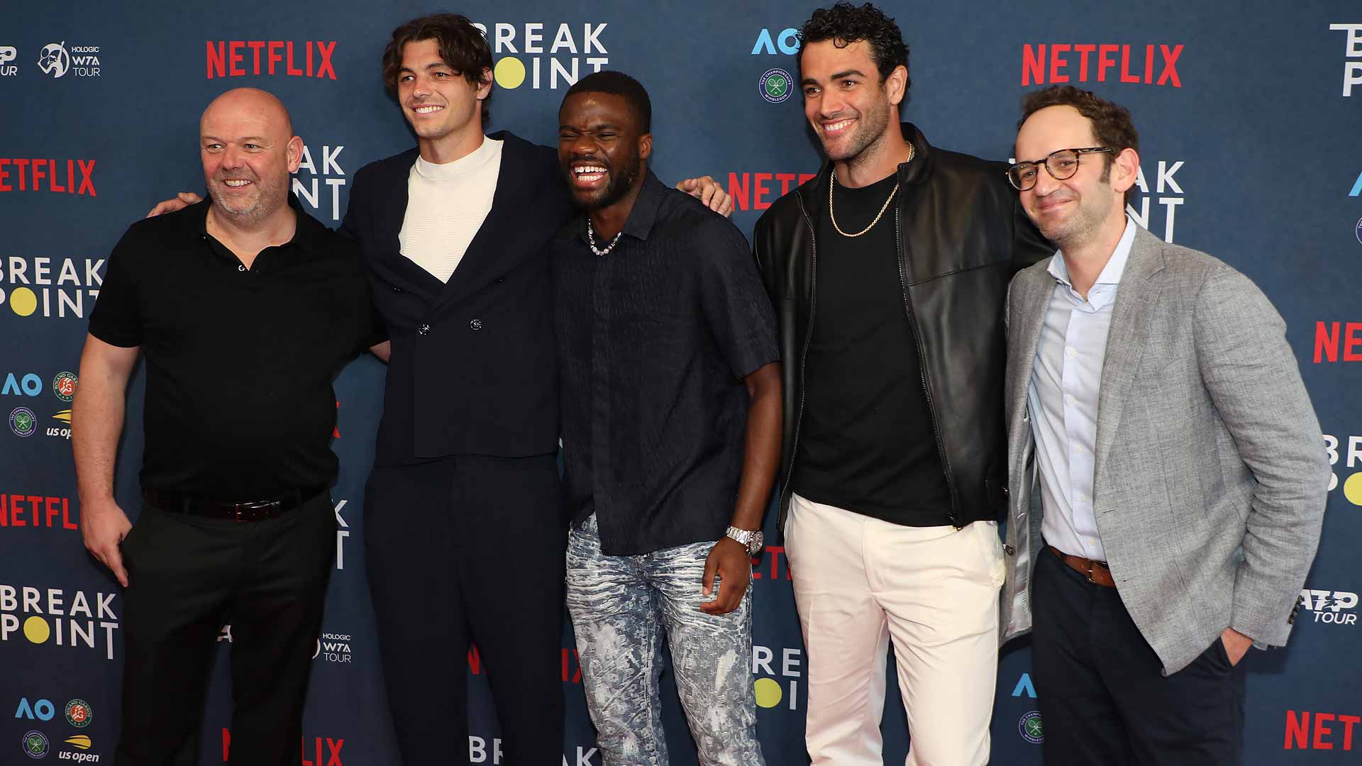 Executive Producer Paul Martin, Taylor Fritz, Frances Tiafoe, Matteo Berrettini and Netflix Director of Documentary Series Gabe Spitzer at the premiere of Break Point.