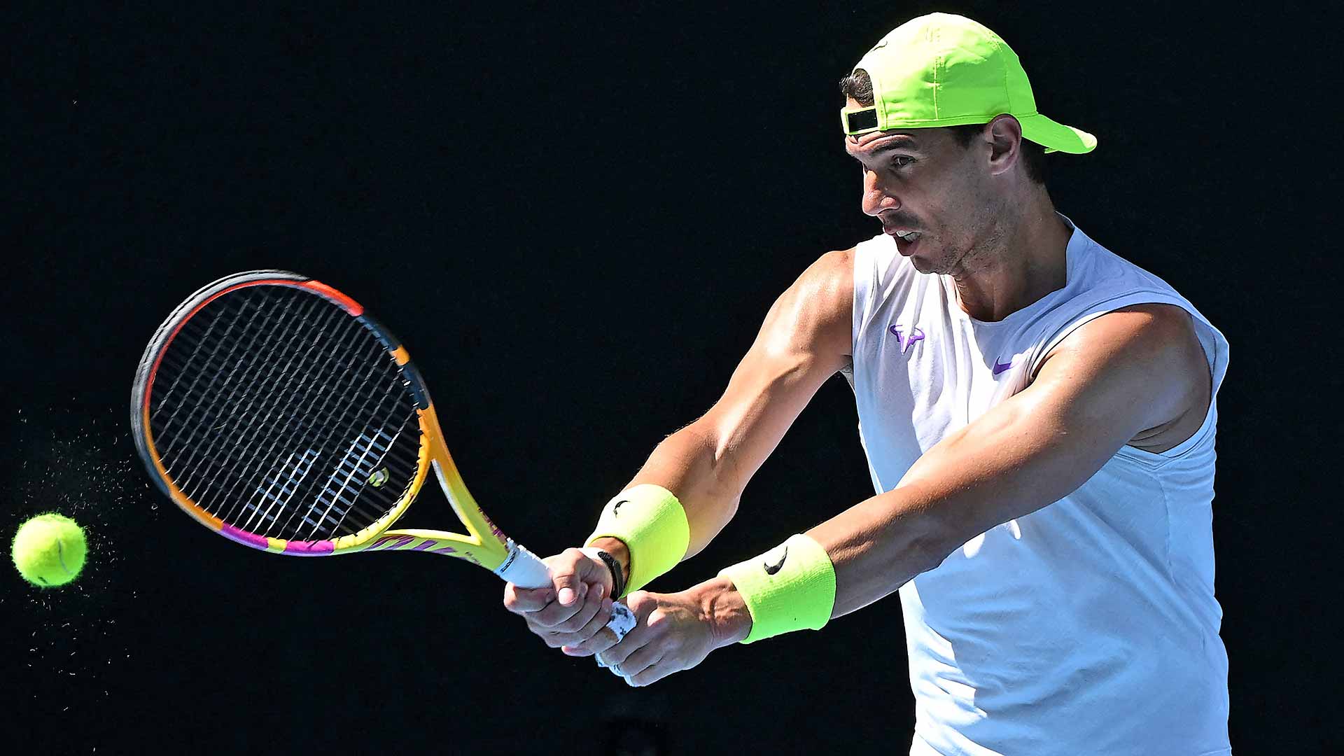 Rafael Nadal during practice on Saturday at Melbourne Park.
