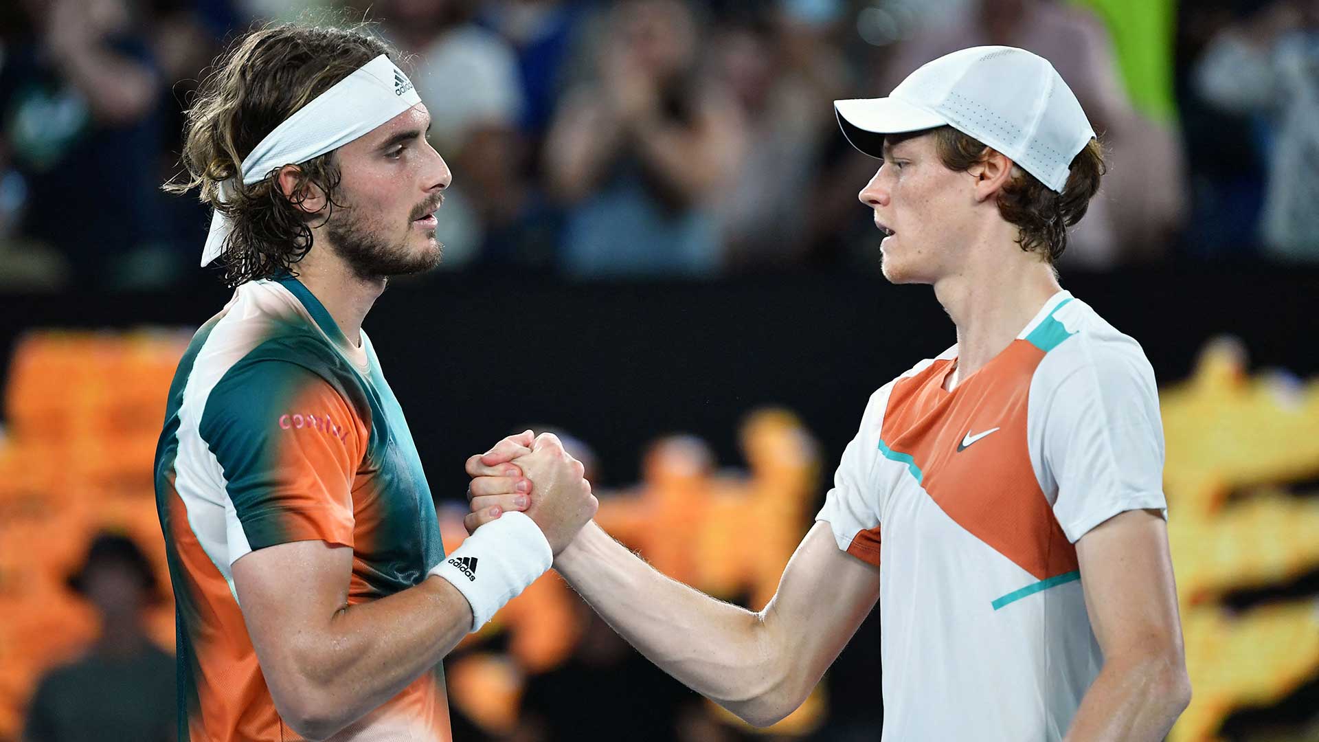 Stefanos Tsitsipas will play Jannik Sinner on Sunday in Melbourne.