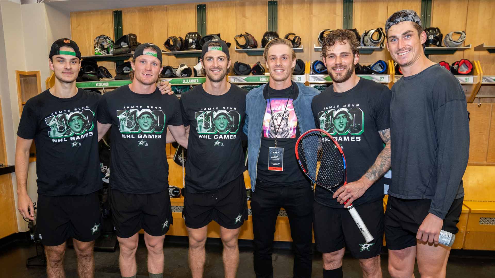 <a href='https://www.atptour.com/en/players/denis-shapovalov/su55/overview'>Denis Shapovalov</a> with NHL stars