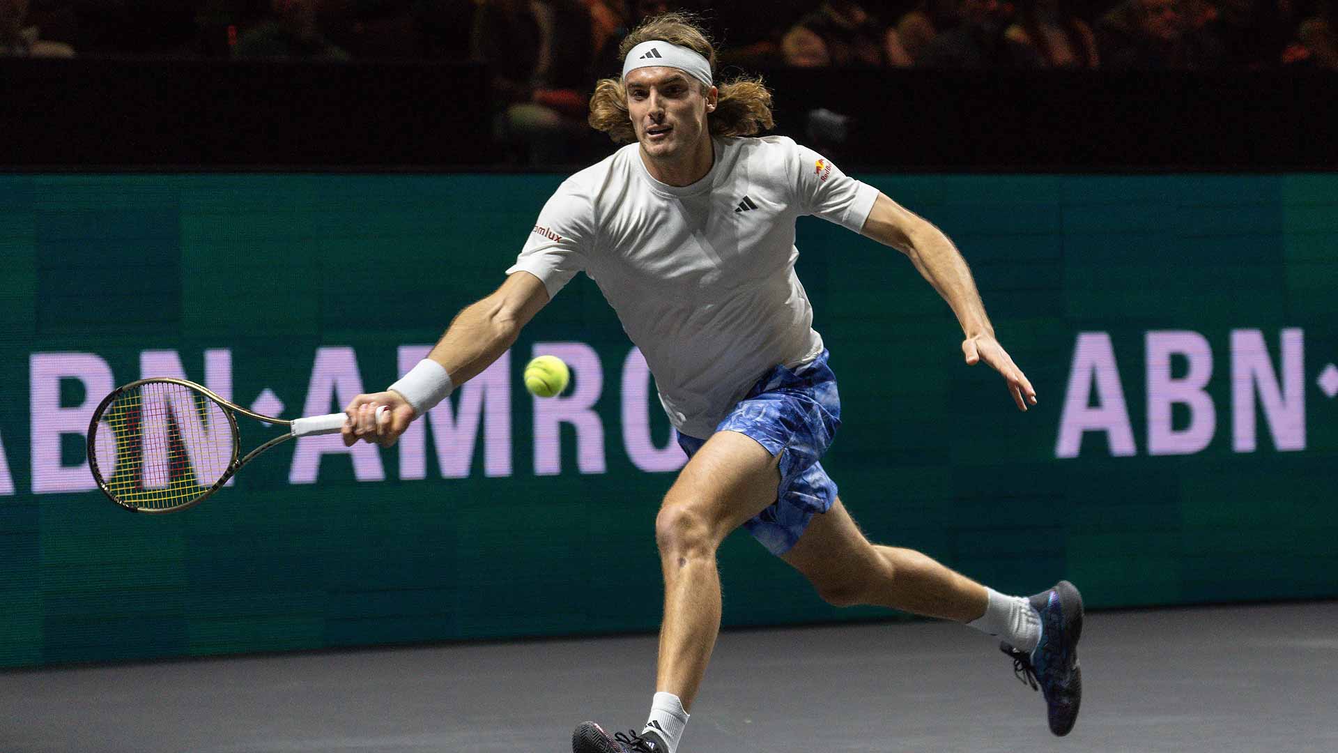 Stefanos Tsitsipas in action against Emil Ruusuvuori on Tuesday at the ABN AMRO Open in Rotterdam.