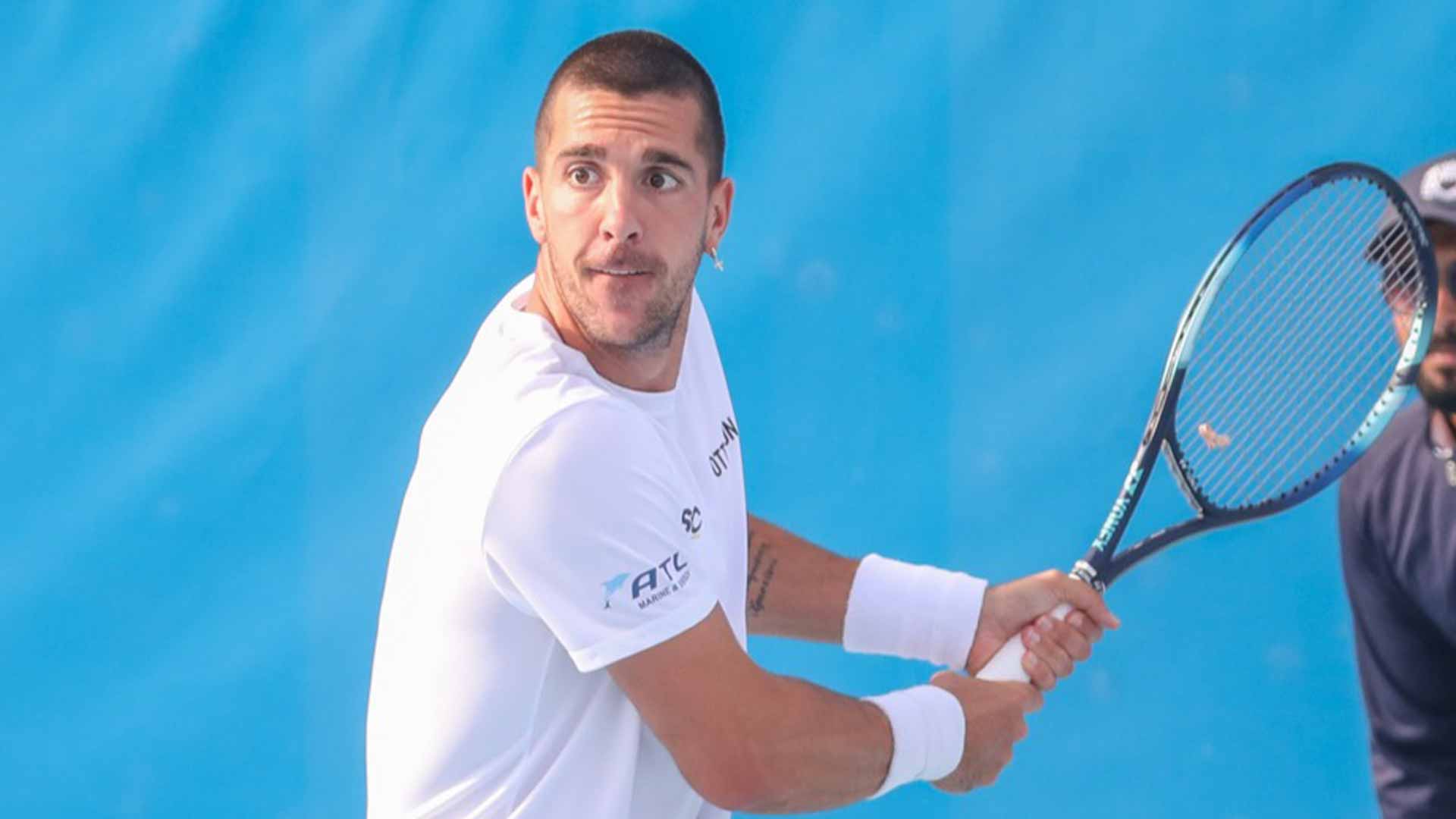 Thanasi Kokkinakis in action at the 2023 Manama Challenger.