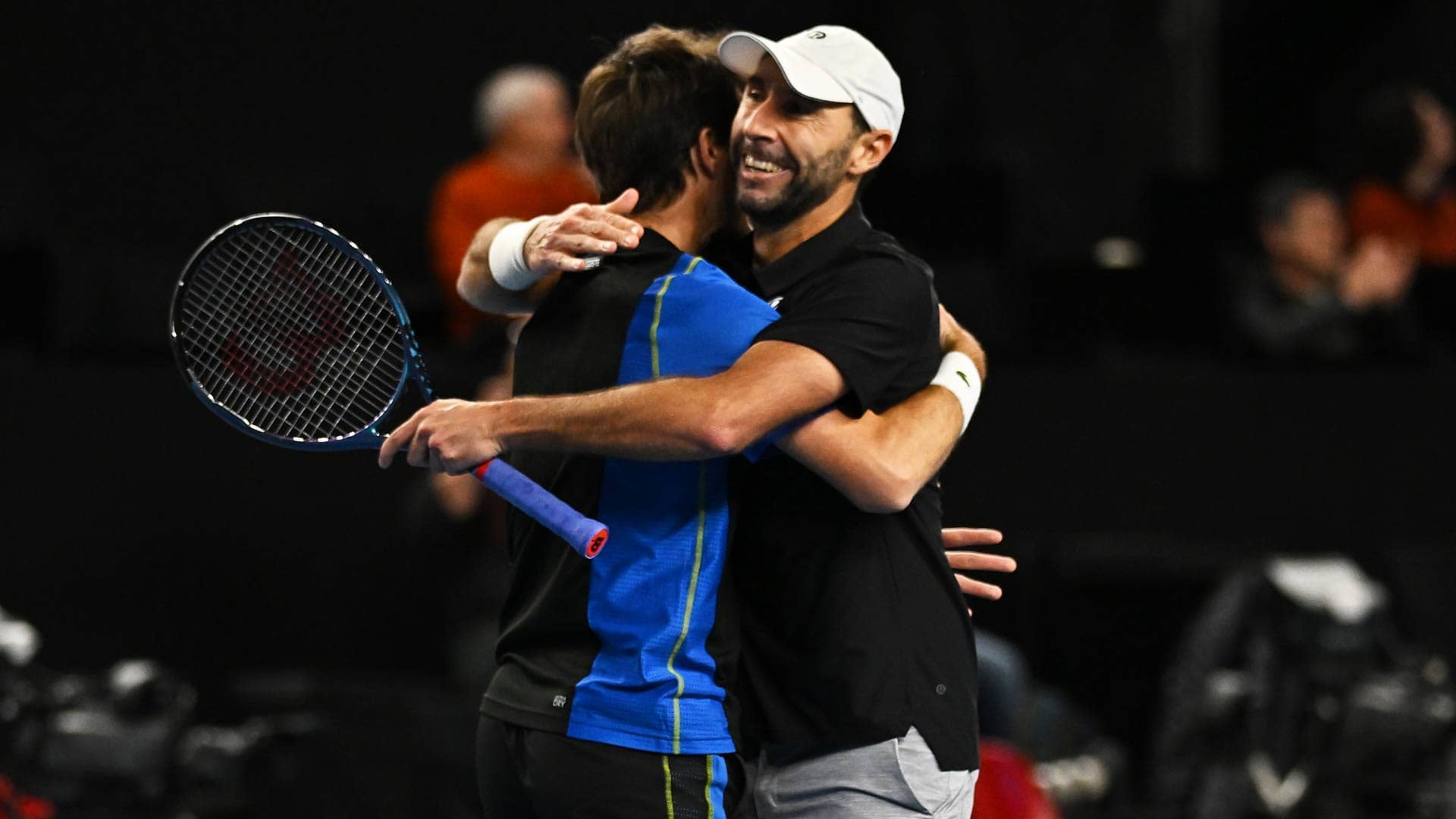 Edouard Roger-Vasselin and Santiago Gonzalez celebrate their Match Tie-break victory on Sunday in Marseille.