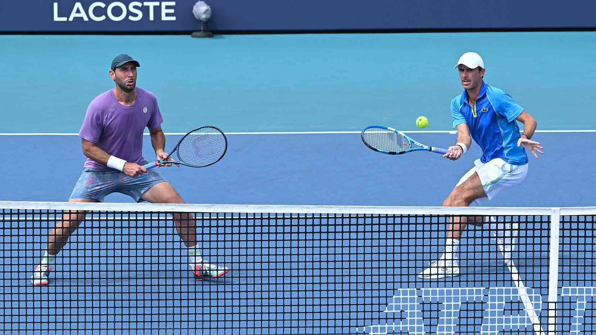 Santiago Gonzalez and Edouard Roger-Vasselin in action on Monday in Miami.