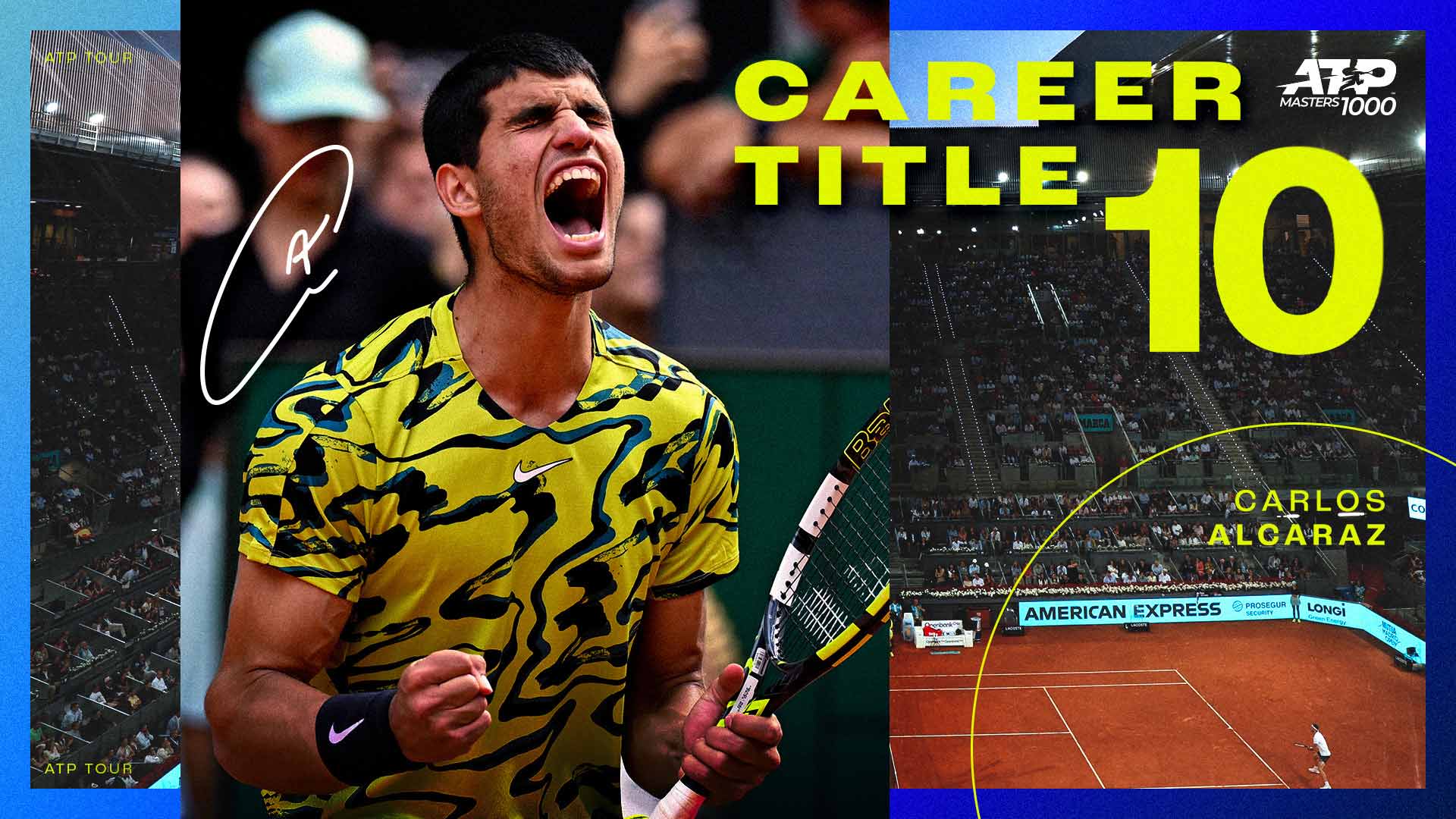 Carlos Alcaraz claims his 10th title just two days after his 20th birthday.