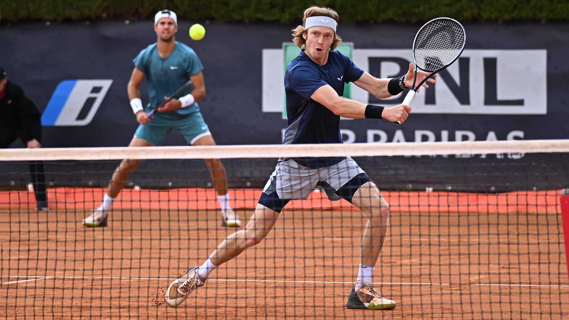 Karen Khachanov and Andrey Rublev convert three of 11 break points to seal first-round victory on Thursday in Rome.