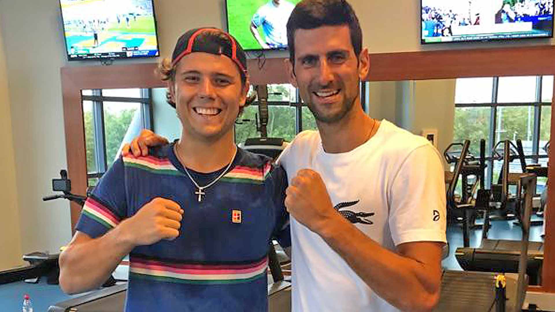 <a href='https://www.atptour.com/en/players/aleksandar-kovacevic/k0az/overview'>Aleksandar Kovacevic</a> and <a href='https://www.atptour.com/en/players/novak-djokovic/d643/overview'>Novak Djokovic</a> at the 2021 <a href='https://www.atptour.com/en/tournaments/us-open/560/overview'>US Open</a>.