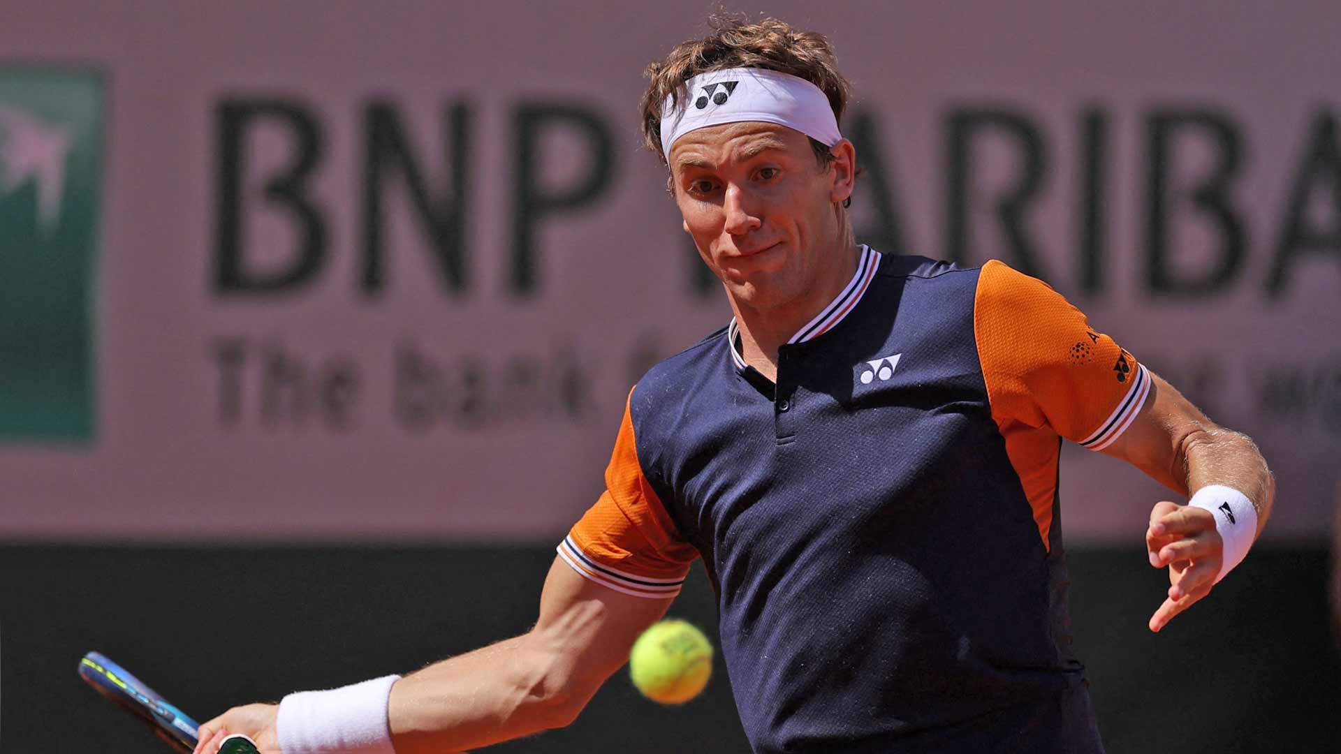 Casper Ruud in first-round action against Elias Ymer on Tuesday at Roland Garros.