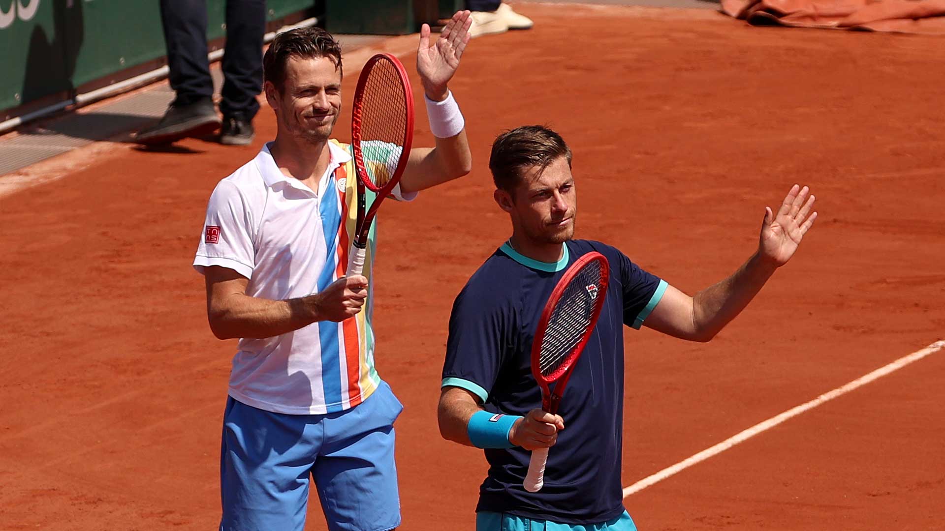 Wesley Koolhof and Neal Skupski celebrate their second-round victory at Roland Garros.