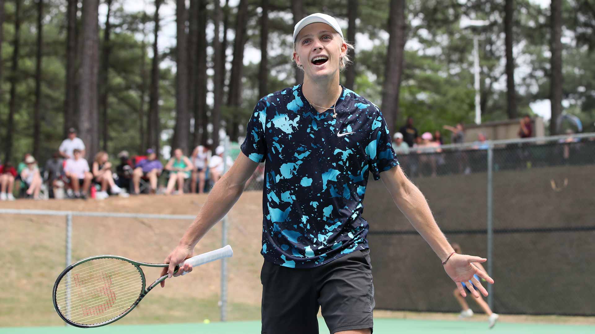 Mark Lajal celebrates winning the Little Rock Challenger.