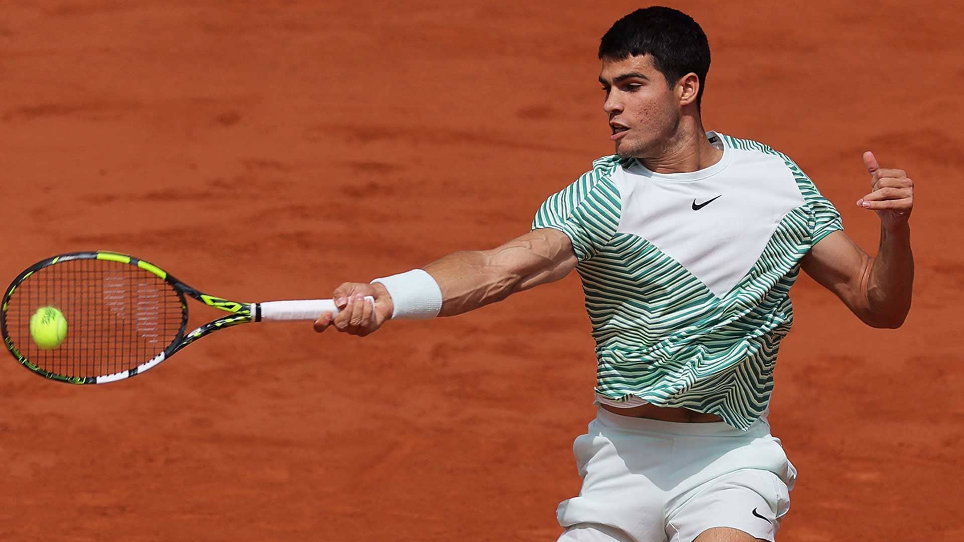 Carlos Alcaraz in action on Friday in Paris.