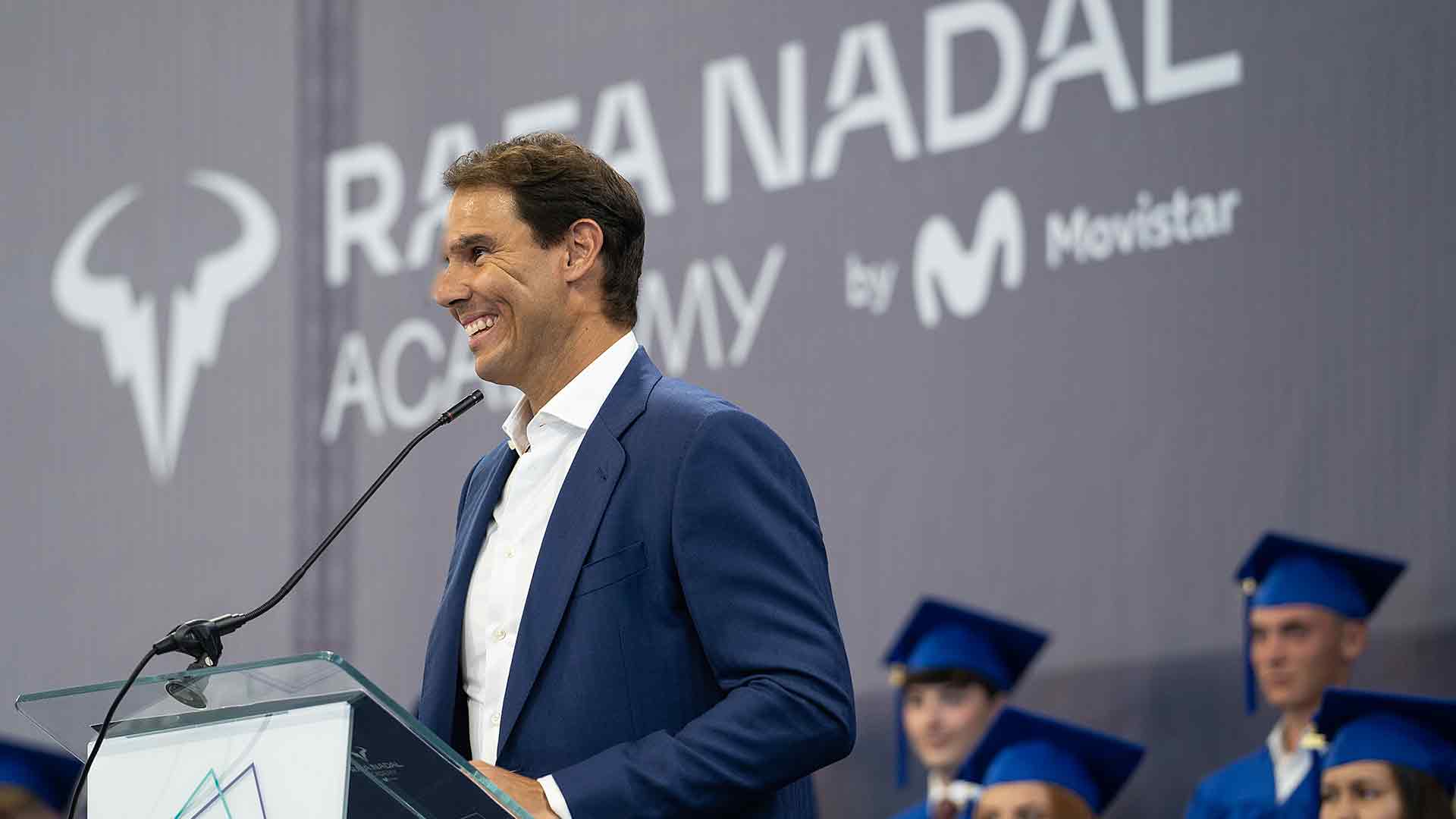 Rafael Nadal durante la ceremonia de de graduación de la séptima promoción de la Rafa Nadal Academy by Movistar.