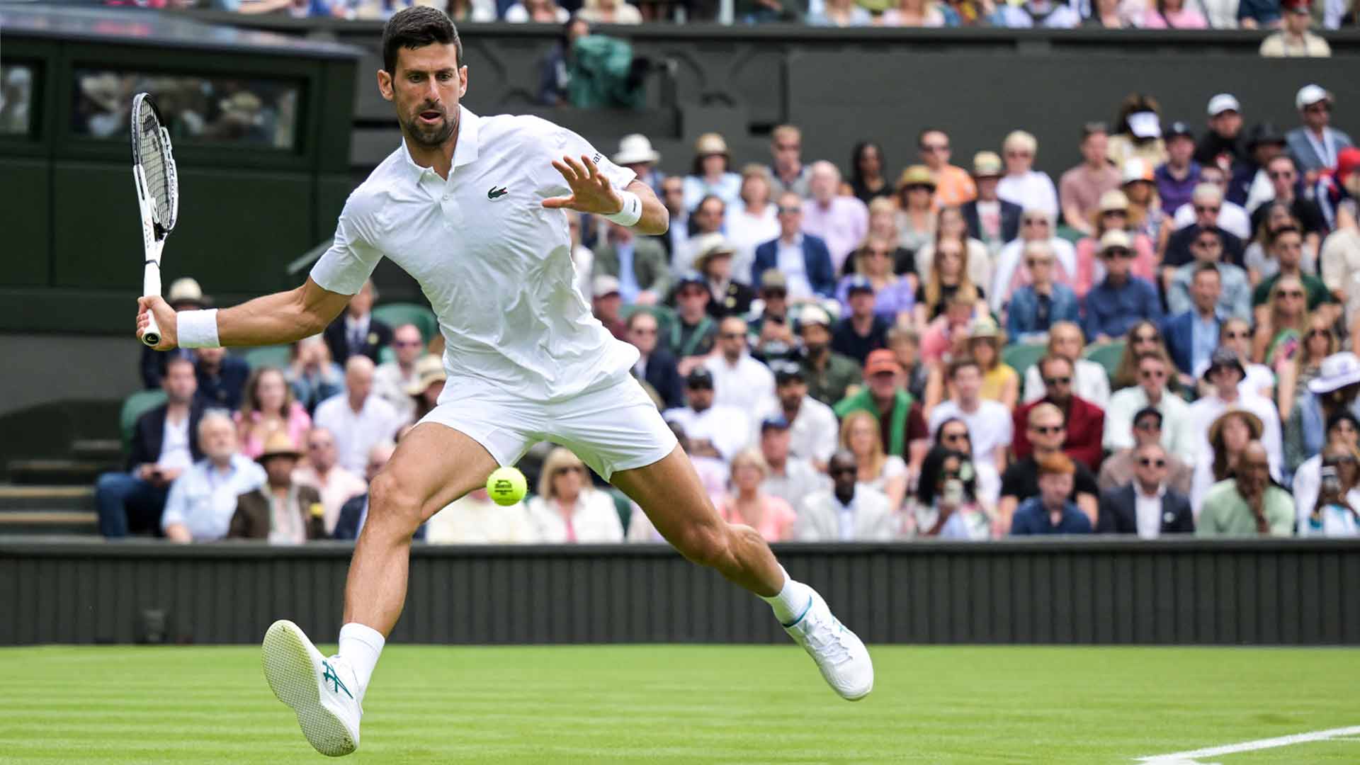Novak Djokovic in first-round action against Pedro Cachin on Monday at Wimbledon.