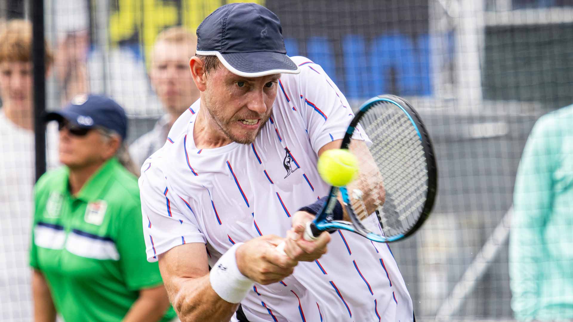 James Duckworth defeats Constant Lestienne on Tuesday in three sets to reach the second round in Newport.
