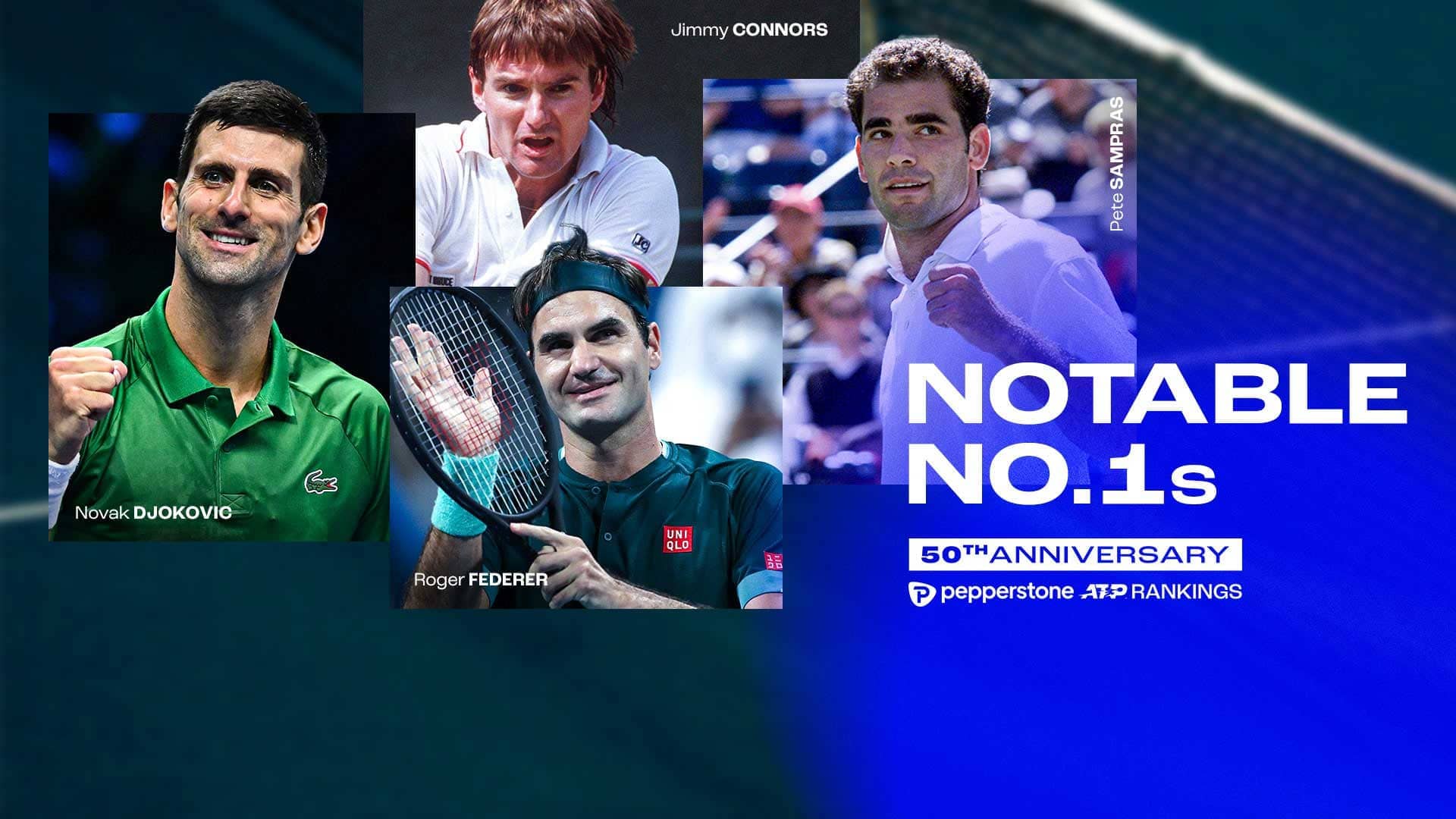 Notables No. 1s en el 50 aniversario del Pepperstone ATP Rankings.