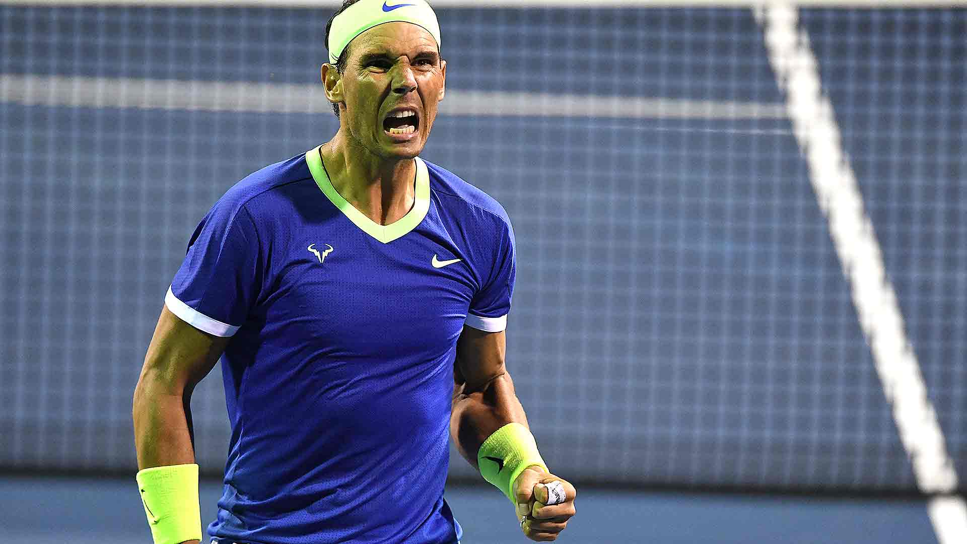 Rafael Nadal celebra un punto ante Jack Sock en su estreno en el ATP 500 de Washington en 2021.