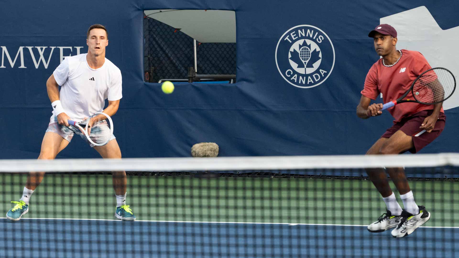 Joe Salisbury (left) and Rajeev Ram in action Thursday in Toronto.
