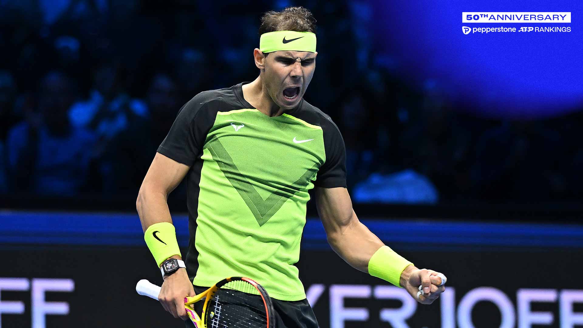Rafael Nadal in action at the 2022 Nitto ATP Finals.