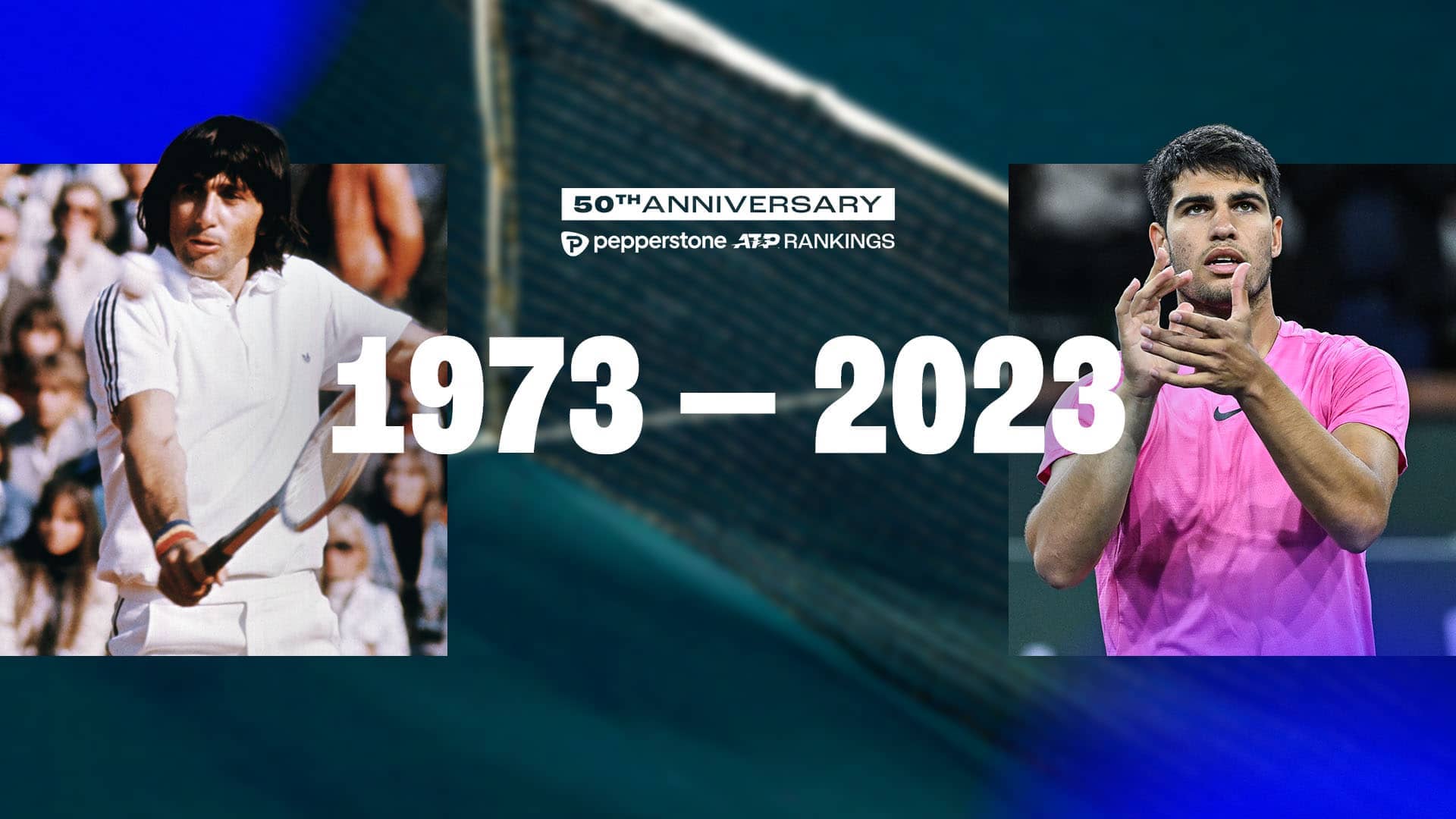 Ilie Nastase y Carlos Alcaraz están entre los 28 jugadores que han sido No. 1 del mundo en los 50 años del Pepperstone ATP Rankings.
